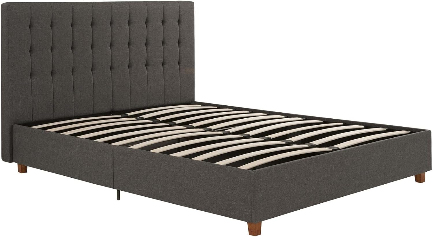 DHP Emily Upholstered Platform Bed with Modern Vertical Tufted Headboard, No Box Spring Needed, Queen, Gray Linen