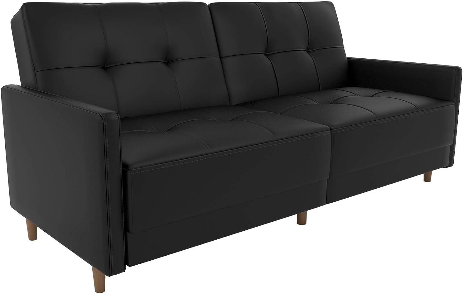 DHP Andora Coil Futon Sofa Bed Couch with Mid Century Modern Design - Black Faux Leather