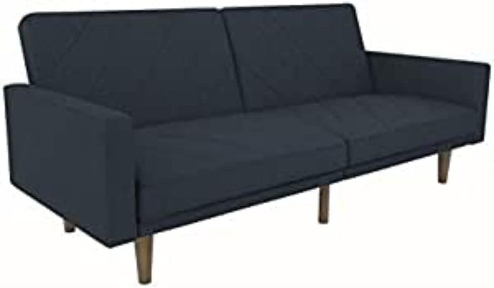 DHP Paxson Convertible Futon Couch Bed with Linen Upholstery and Wood Legs - Navy Blue, Modern/Contemporary