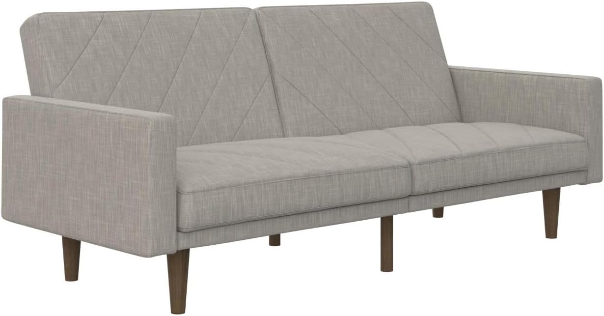 DHP Paxson Convertible Futon Couch Bed with Linen Upholstery and Wood Legs - Light Gray