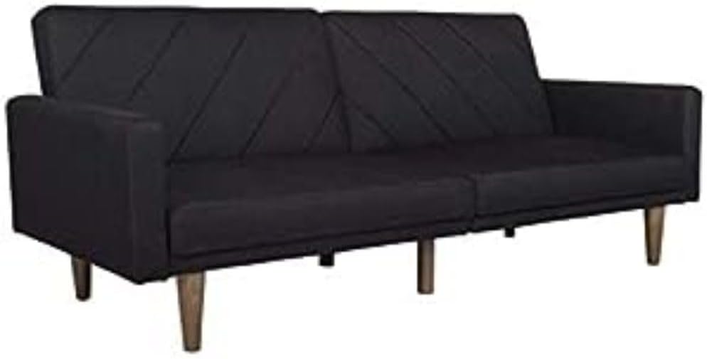 DHP Paxson Convertible Futon Couch Bed with Linen Upholstery and Wood Legs - Black, Modern/Contemporary