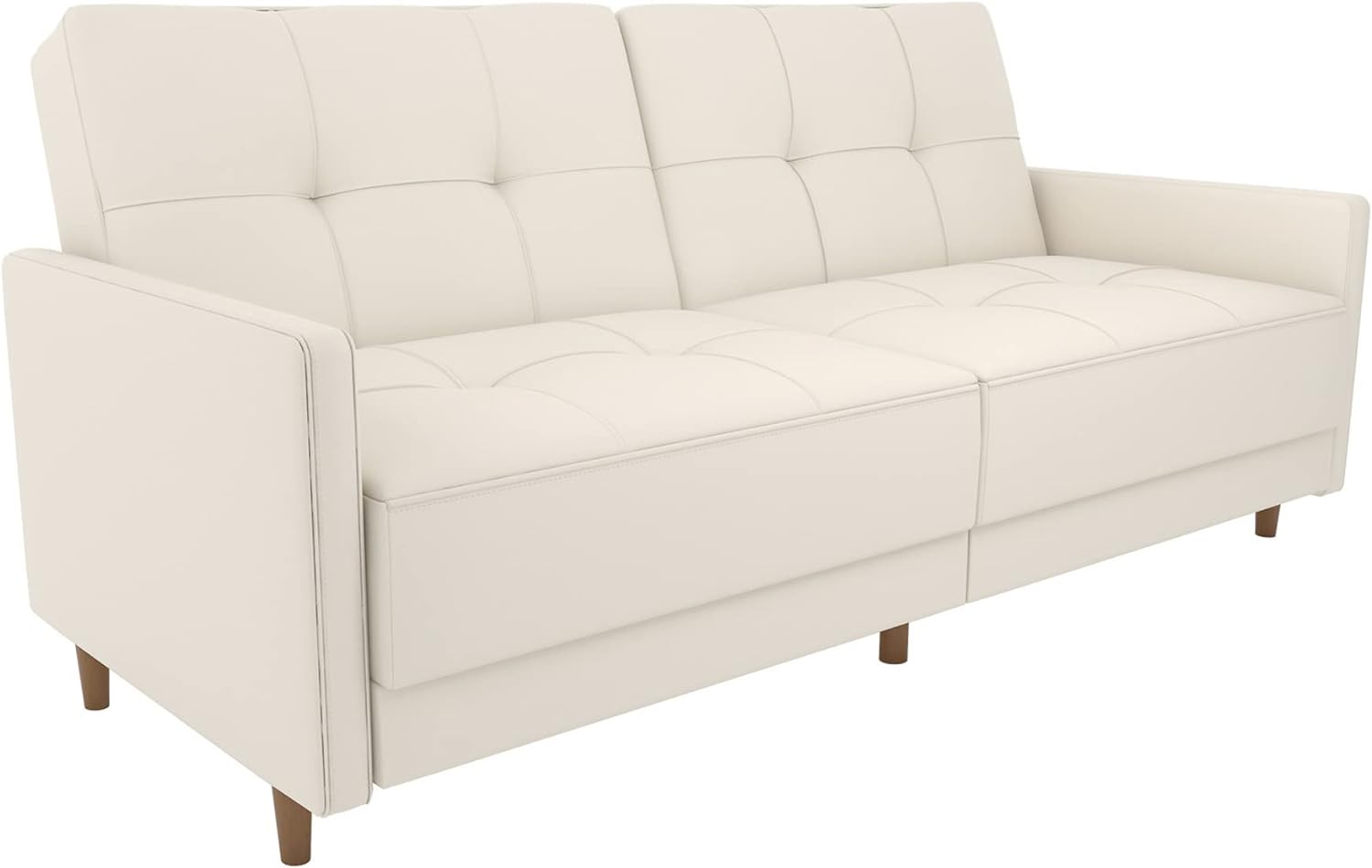 DHP Andora Coil Futon Sofa Bed Couch with Mid Century Modern Design - White Faux Leather