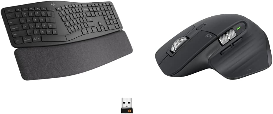 Logitech MX Master 3S Wireless Mouse and Ergo K860 Split Ergonomic Keyboard - Quieter Clicks, Faster Scrolling, Adjustable Palm Lift