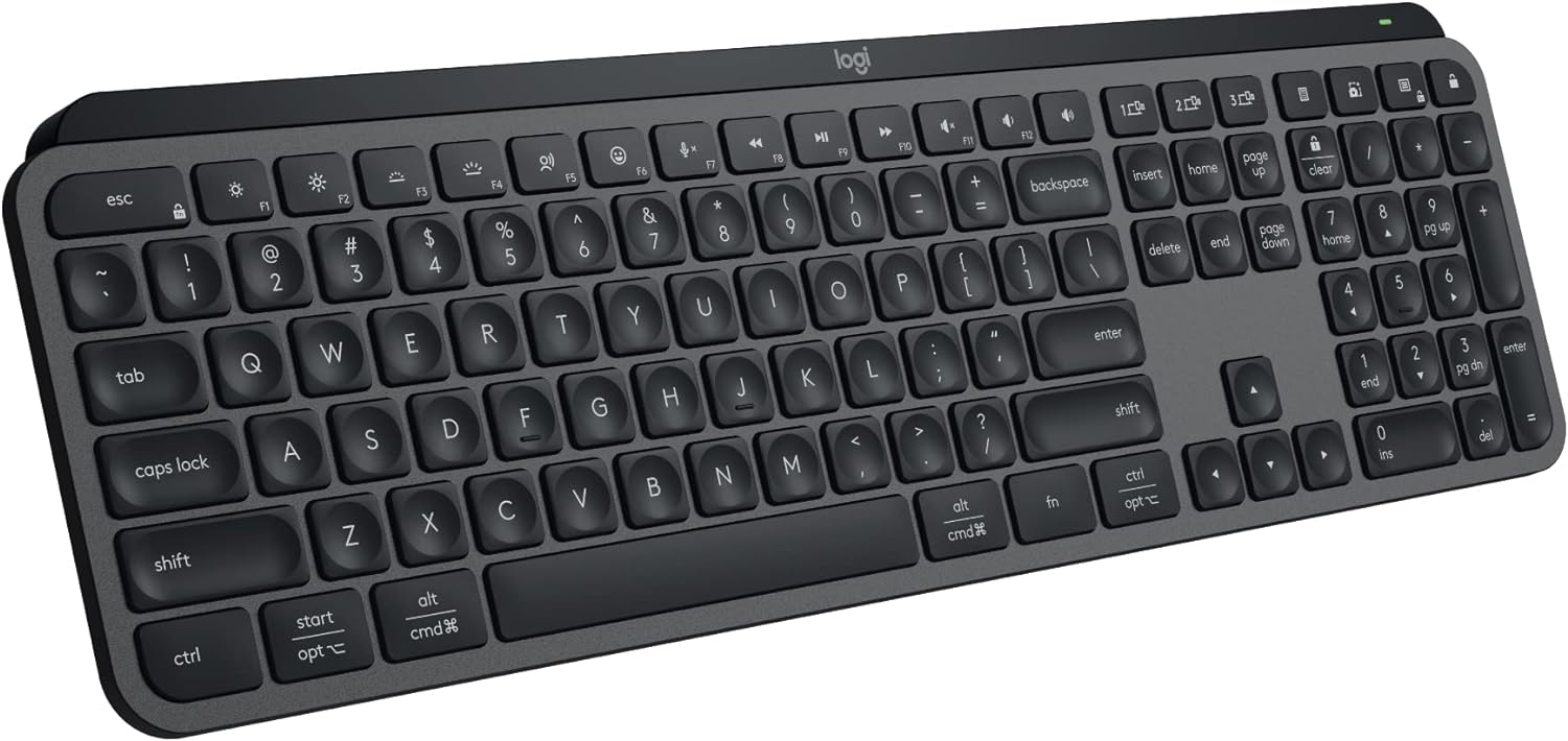 Logitech MX Keys S Wireless Keyboard, Graphite, Low Profile, Quiet Typing, Backlight, Bluetooth, USB C Rechargeable for Windows, Linux, Chrome, Mac