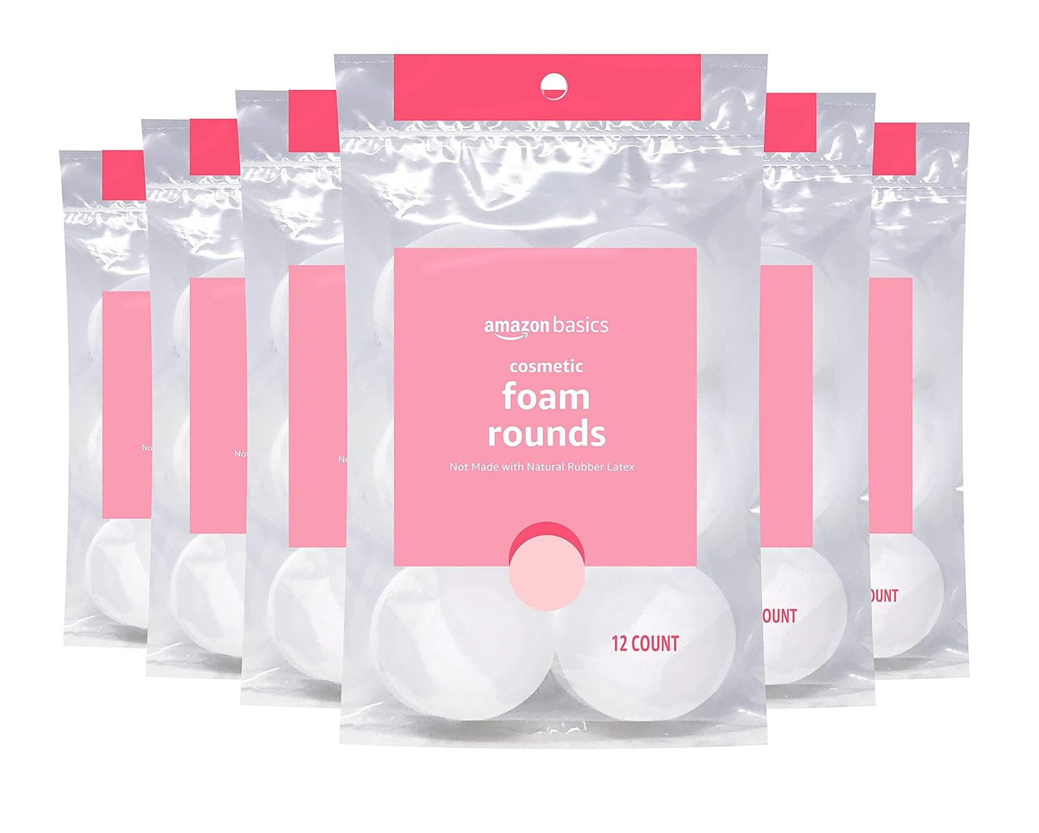 Amazon Basics Cosmetic Foam Rounds, 72 Count (6 Packs of 12), White (Previously Solimo)