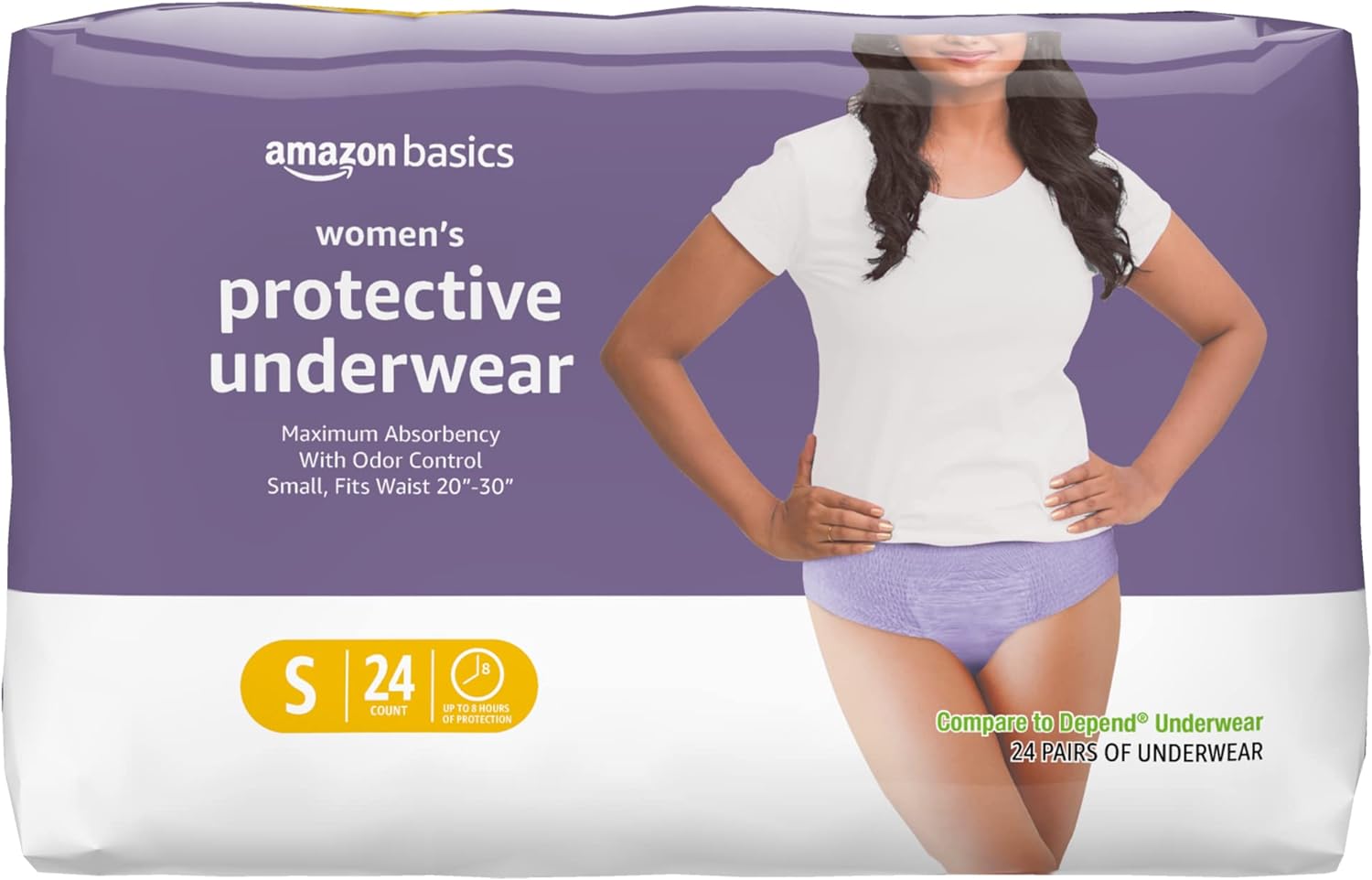 Amazon Basics Incontinence & Postpartum Underwear for Women, Maximum Absorbency, Small, 24 Count, Lavender (Previously Solimo)