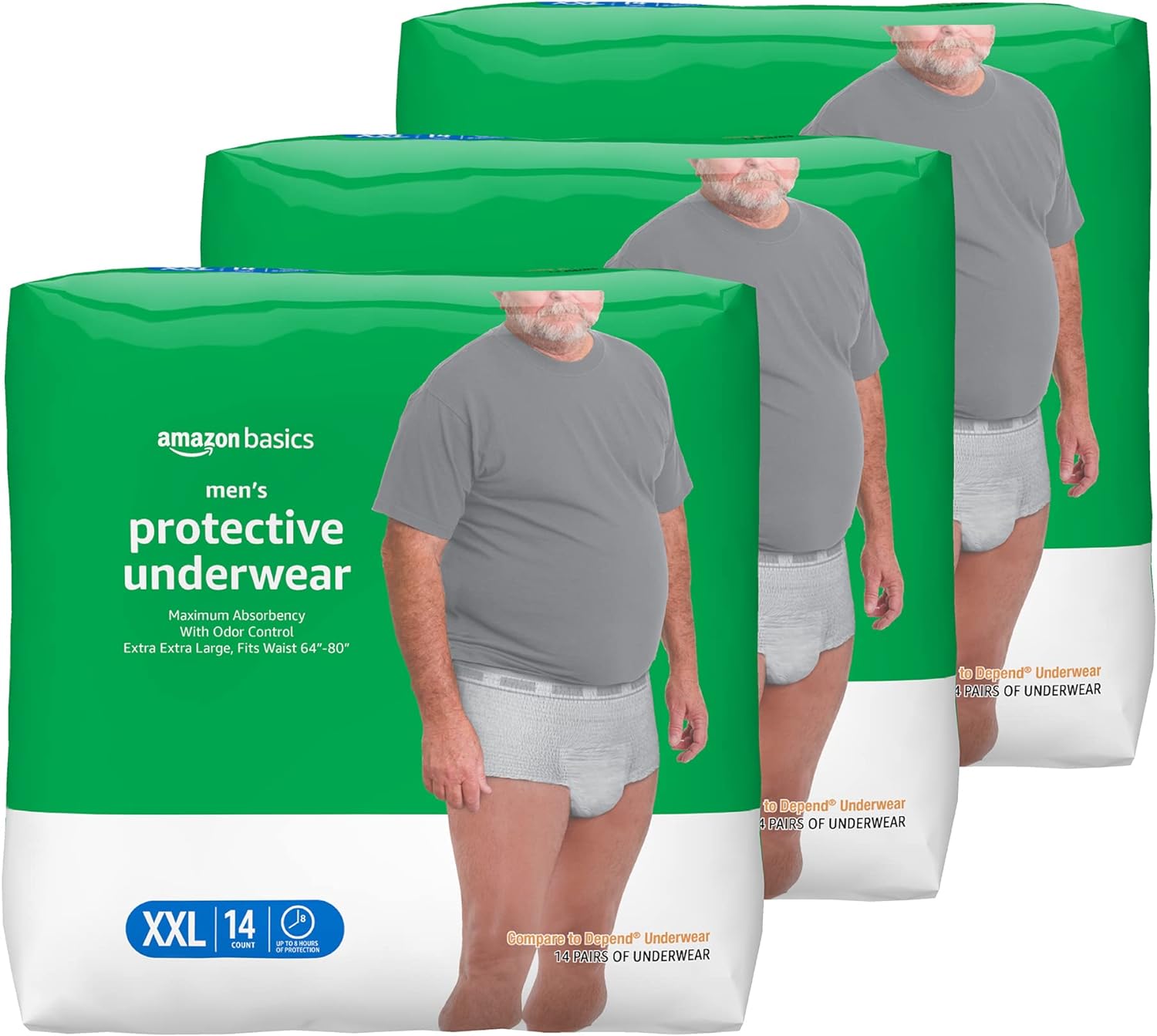 Amazon Basics Incontinence Underwear for Men, Maximum Absorbency, 2X-Large, 42 Count, 3 Packs of 14 (Previously Solimo)