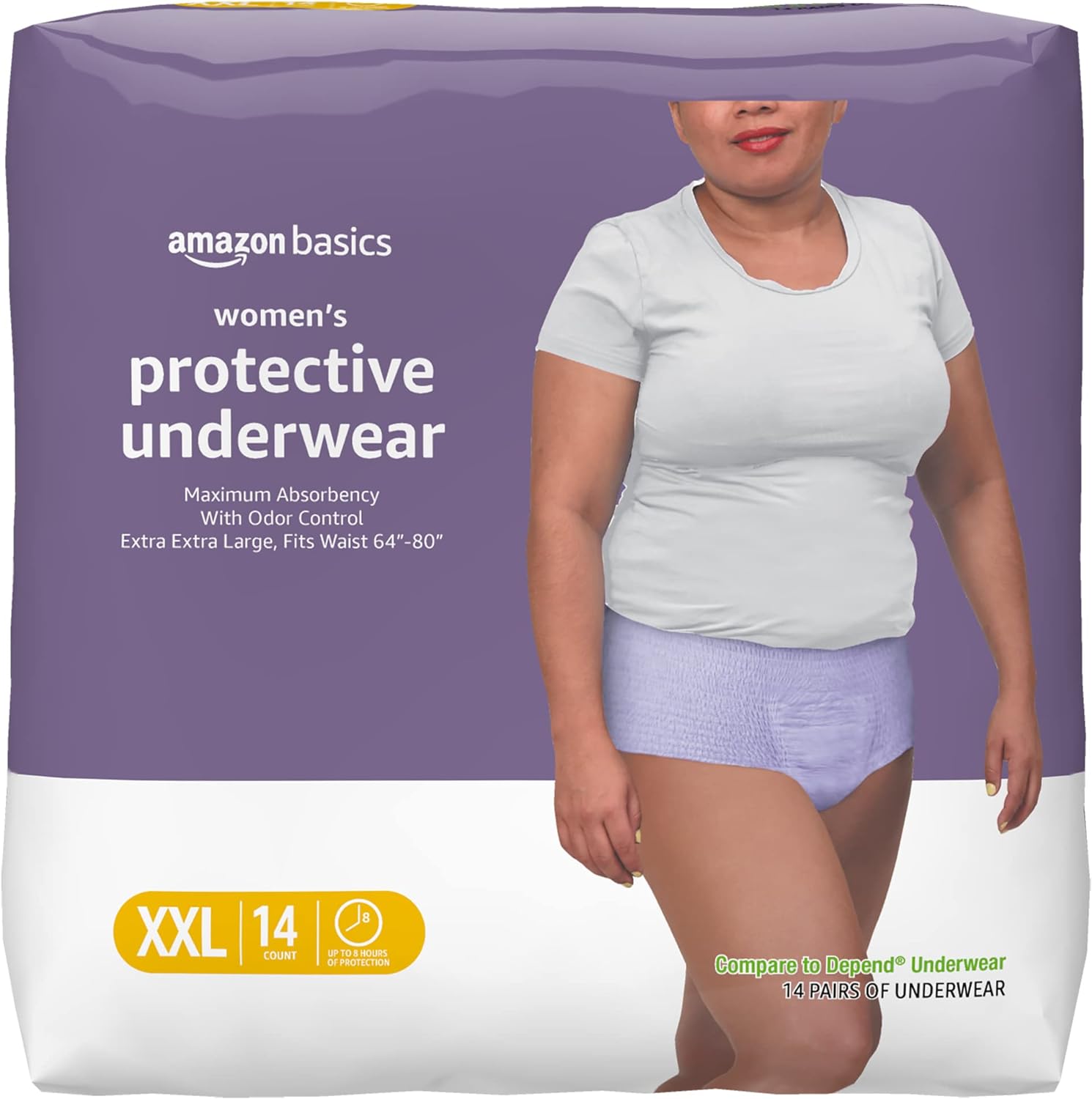 Amazon Basics Incontinence & Postpartum Underwear for Women, Maximum Absorbency, 2X Large, 14 Count, Lavender (Previously Solimo)