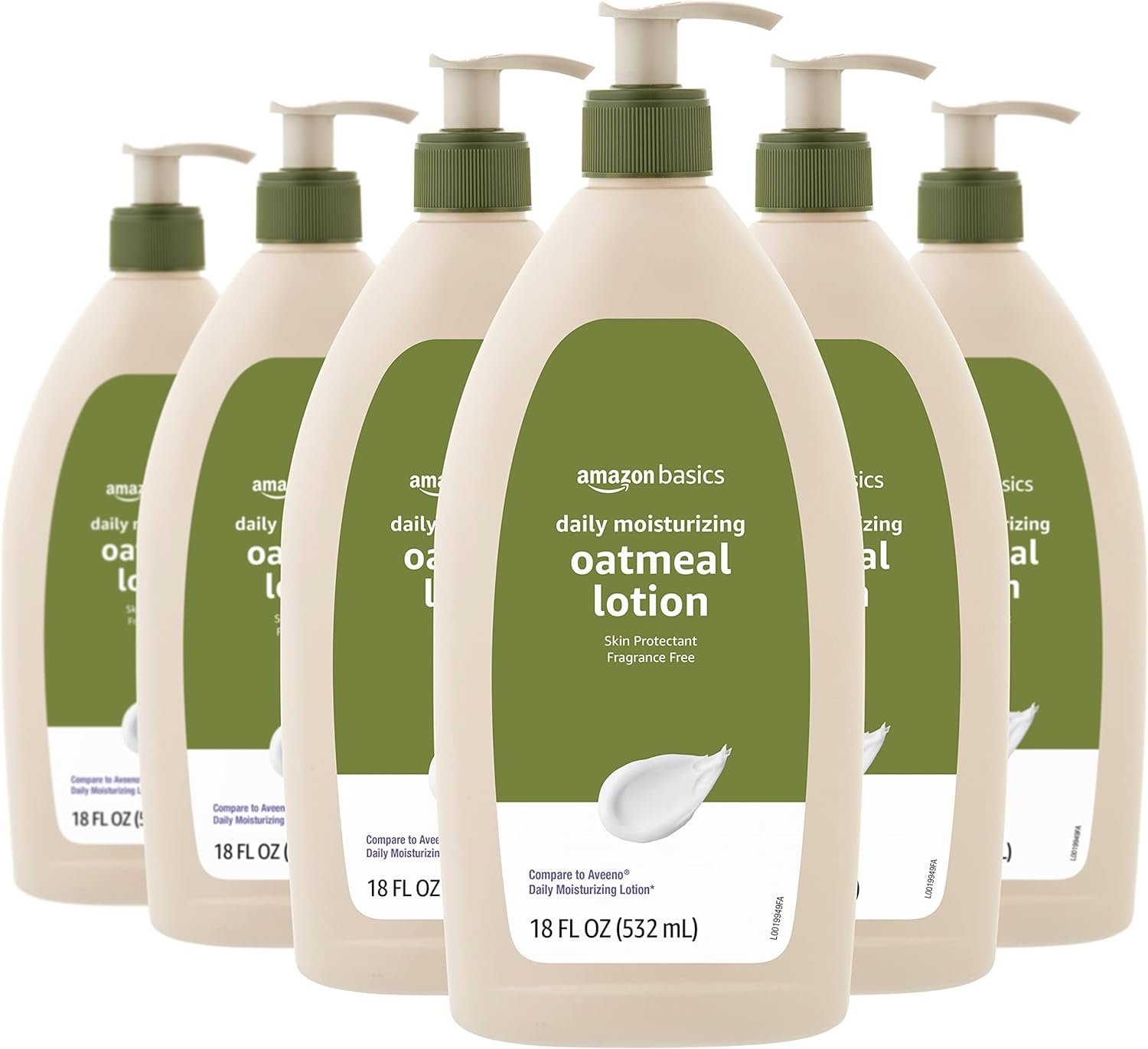 Amazon Basics Daily Moisturizing Oatmeal Body Lotion and Skin Protectant, Fragrance Free, 18 Fluid Ounces, 6-Pack (Previously Solimo)