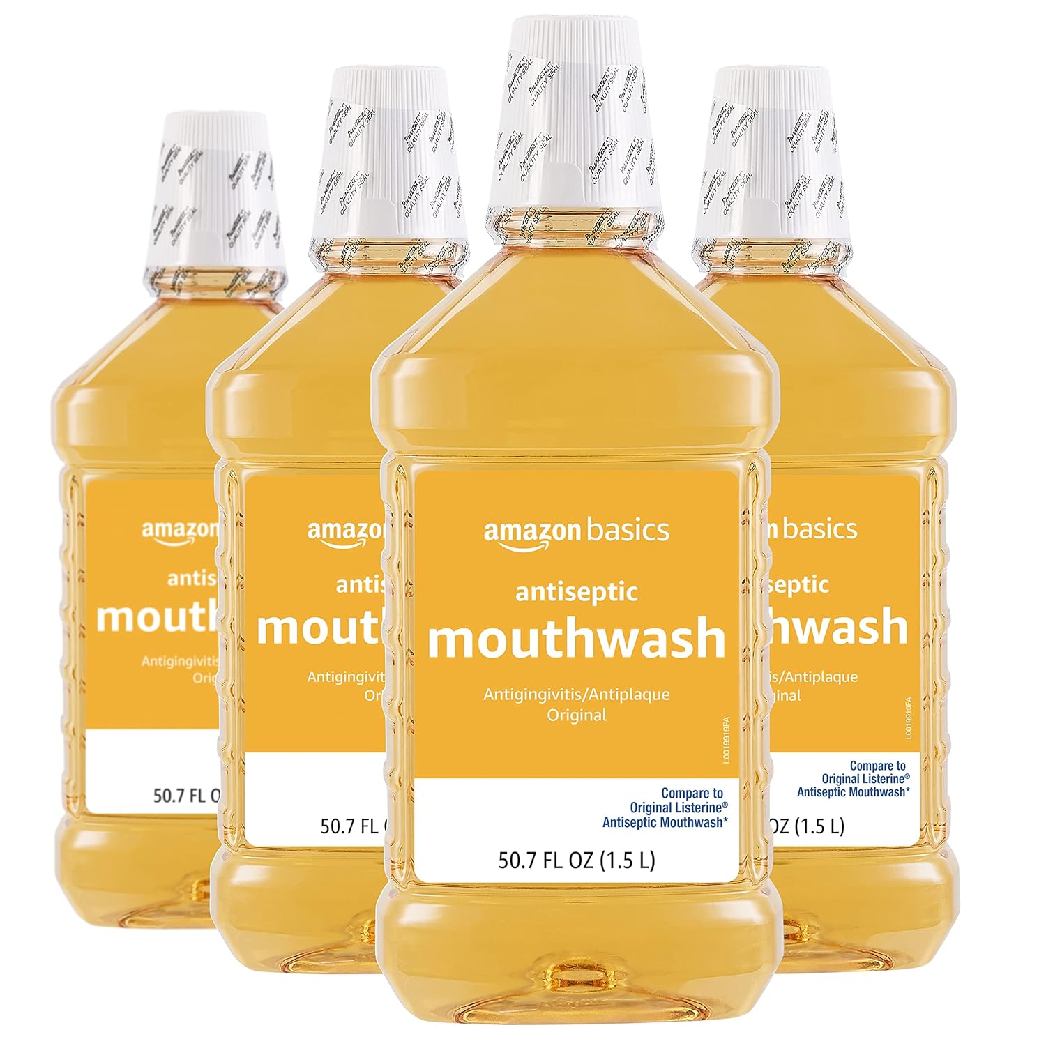 Amazon Basics Antiseptic Mouthwash, Original Flavor, 1.5 Liters, 50.7 Fluid Ounces, 4-Pack (Previously Solimo)