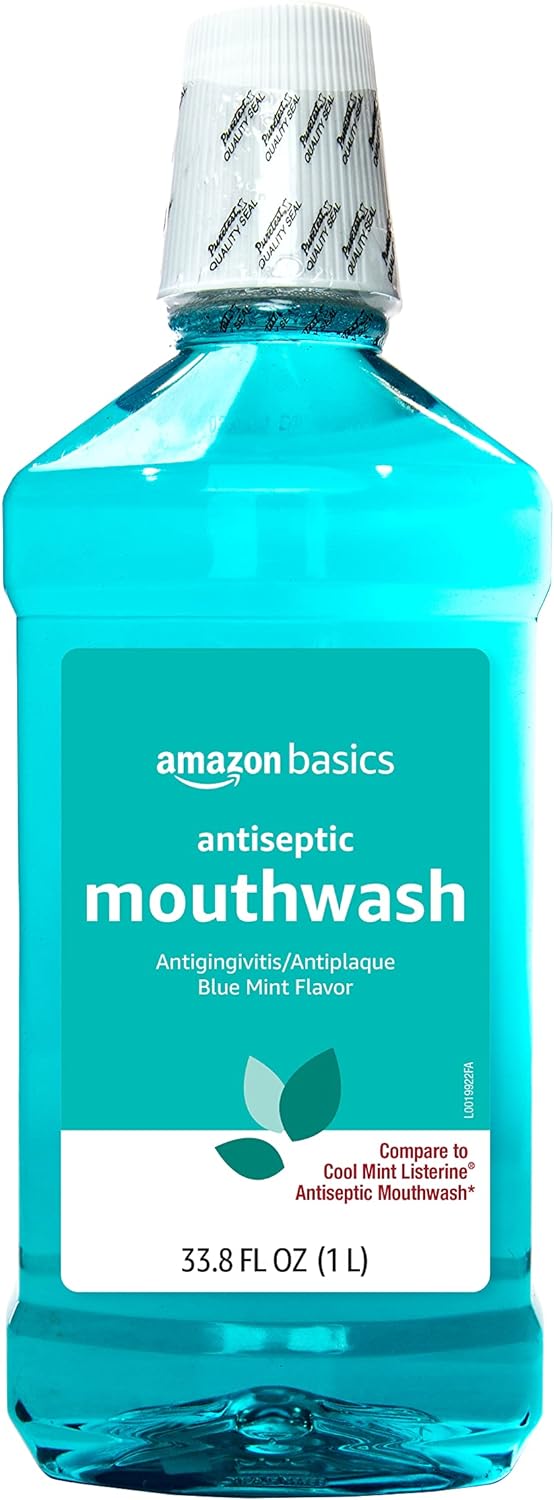 Amazon Basics Antiseptic Mouthwash, Blue Mint, 1 Litre, 33.8 Fluid Ounces, 1-Pack (Previously Solimo)