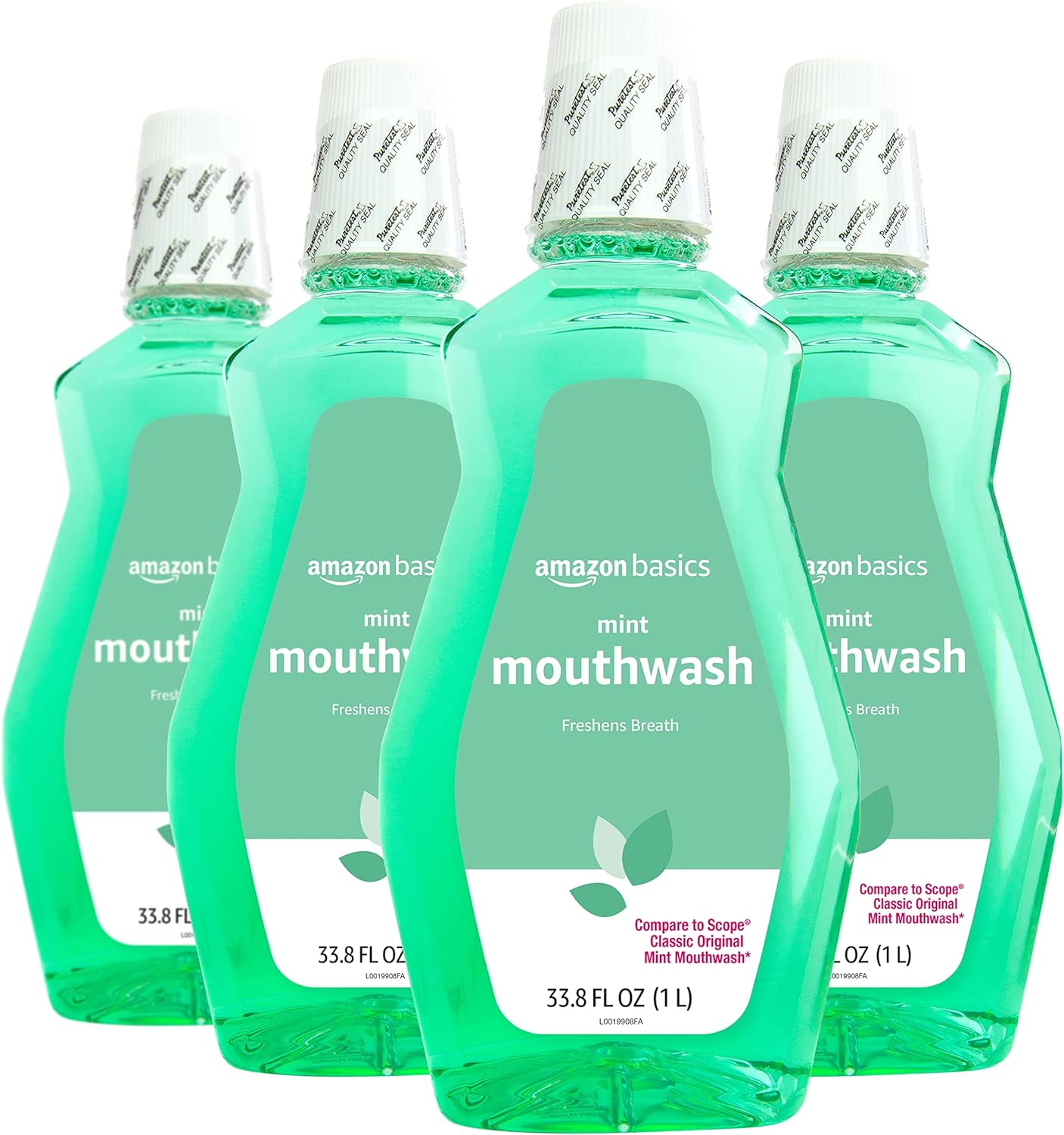 Amazon Basics Mint Mouthwash, Fresh Mint, 1 Liter, 33.8 Fluid Ounces, 4-Pack (Previously Solimo)