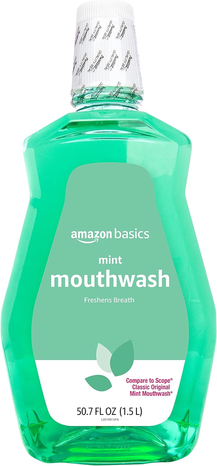 Amazon Basics Mint Mouthwash, Fresh Mint, 1.5 Liters, 50.7 Fluid Ounces, 1-Pack (Previously Solimo)