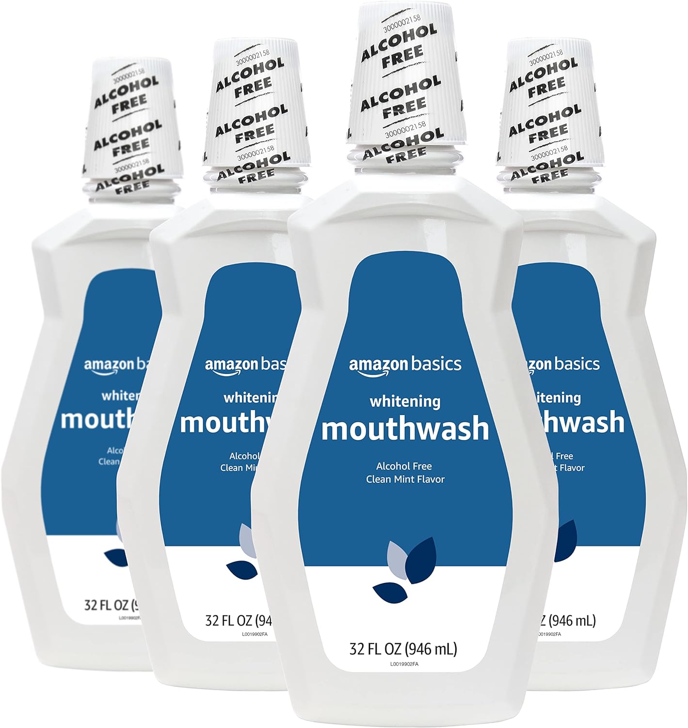 Amazon Basics Whitening Mouthwash, Alcohol Free, Clean Mint, 32 Fluid Ounces, 4-Pack (Previously Solimo)