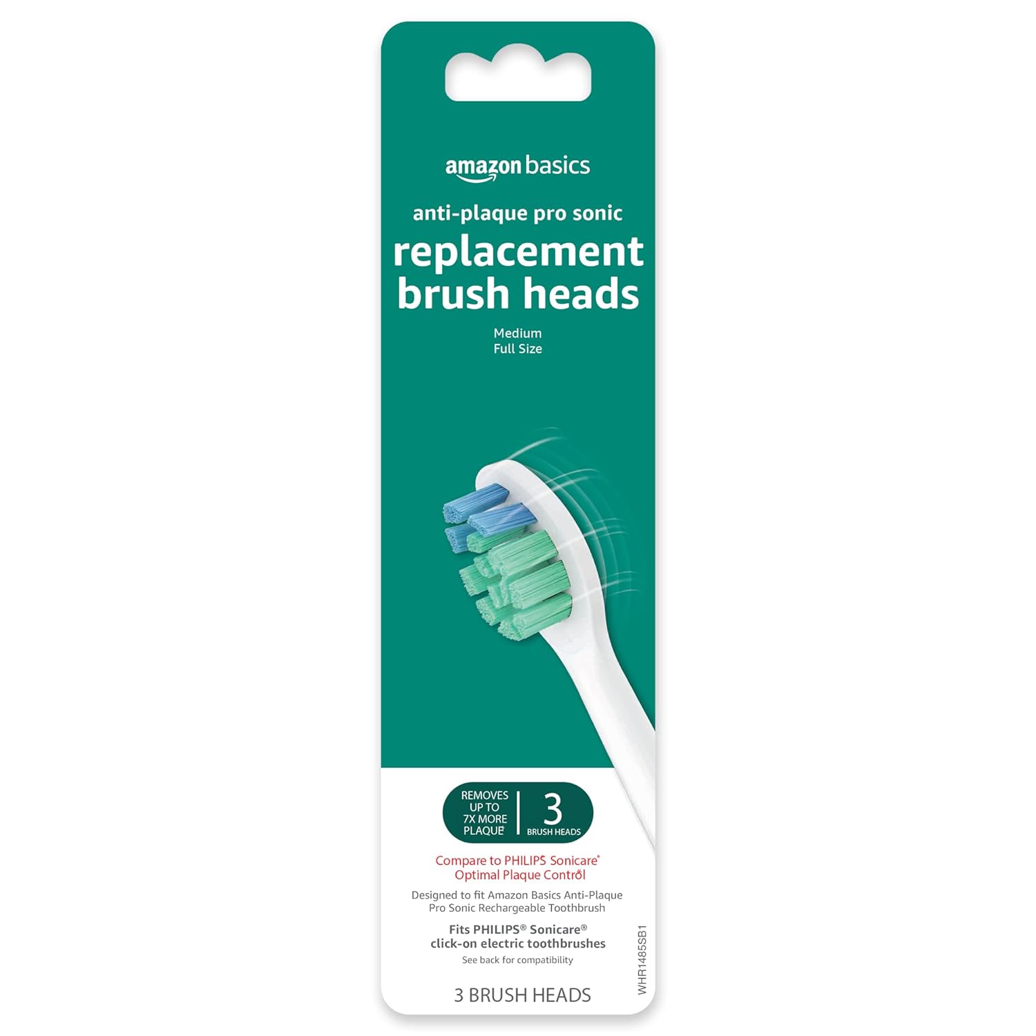 Amazon Basics Anti-Plaque Pro Replacement Brush Heads, White, 3 Count (Fits most Philips Sonicare Click-On Electric Toothbrushes) (Previously Solimo)