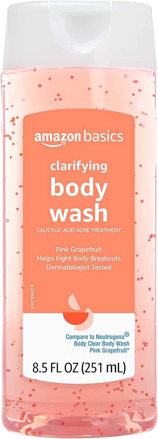 Amazon Basics Clarifying Pink Grapefruit Body Wash, 2% Salicylic Acid Acne Treatment, Dermatologist Tested, 8.5 Fluid Ounces, Pack of 1