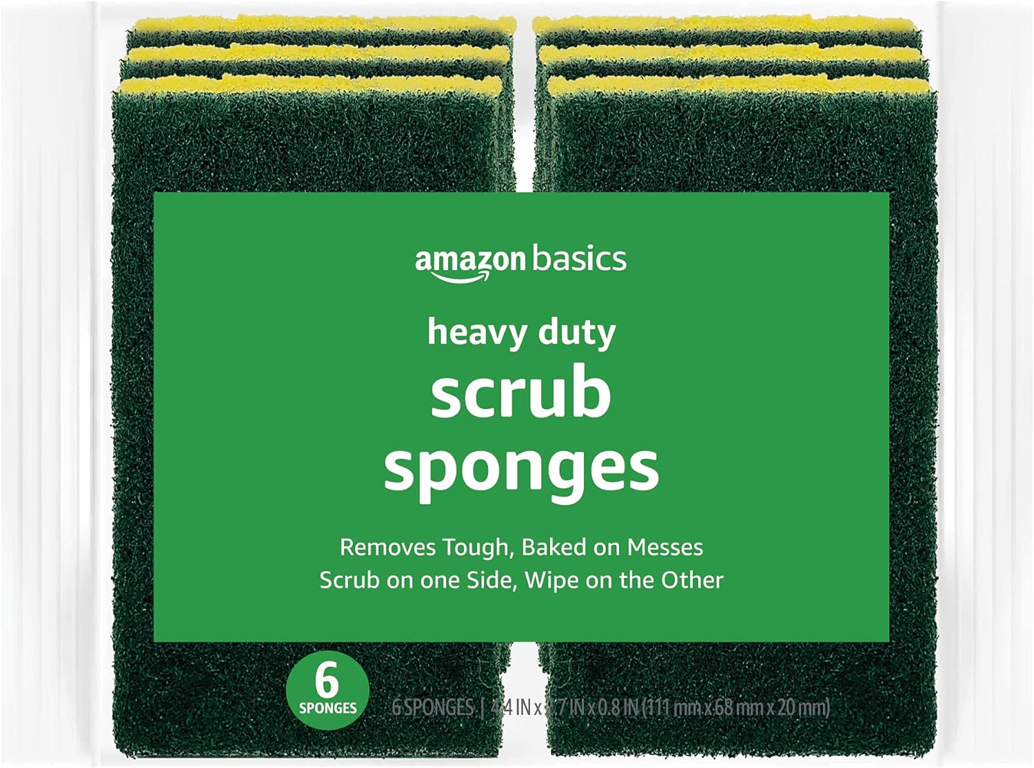 Amazon Basics Heavy Duty Sponges, 6 Count, Yellow/Green