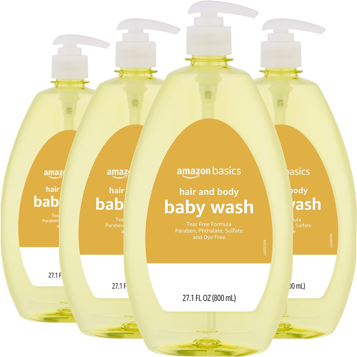 Amazon Basics Tear-Free Baby Hair and Body Wash, 27.1 Fluid Ounce, Lightly Scented, 4-Pack (Previously Solimo)