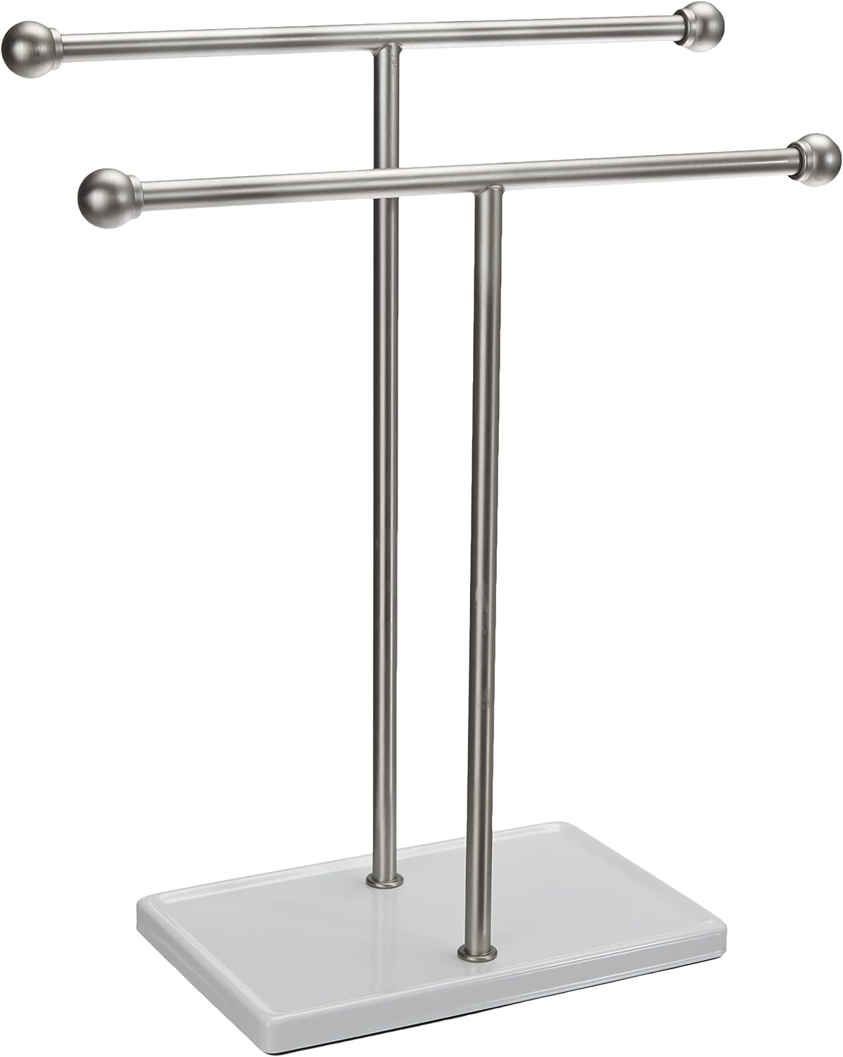 Amazon Basics Double-T Hand Towel and Accessories T-Shape Stand, Nickel/White