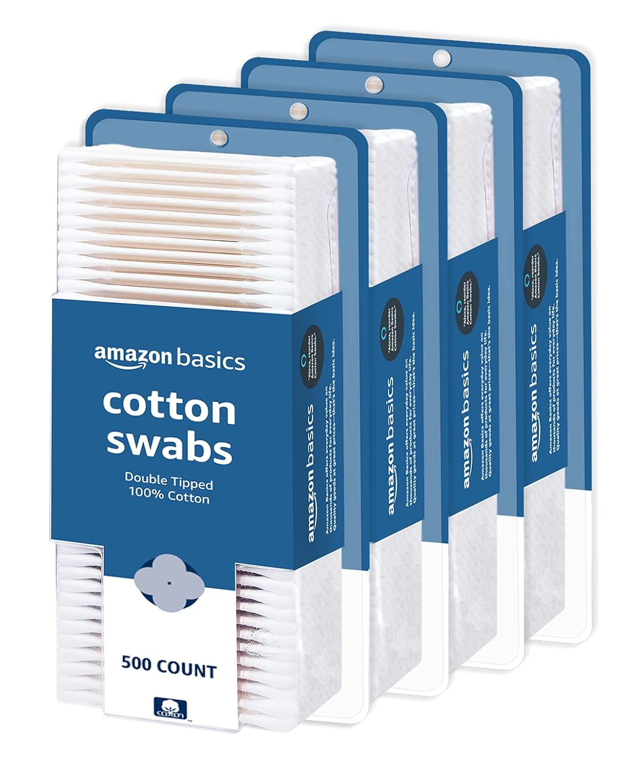 Amazon Basics Cotton Swabs, 2000 Count (4 Packs of 500) (Previously Solimo)