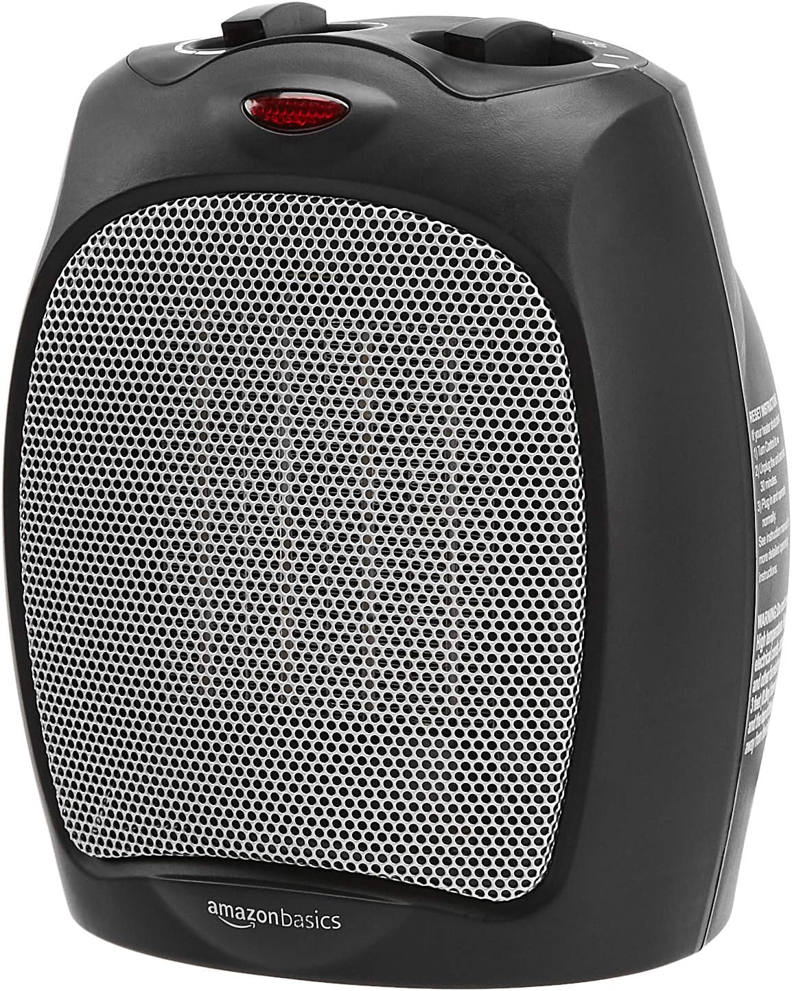 Amazon Basics 1500W Ceramic Personal Heater with Adjustable Thermostat, Black, 7.52"D x 6.34"W x 9.45"H