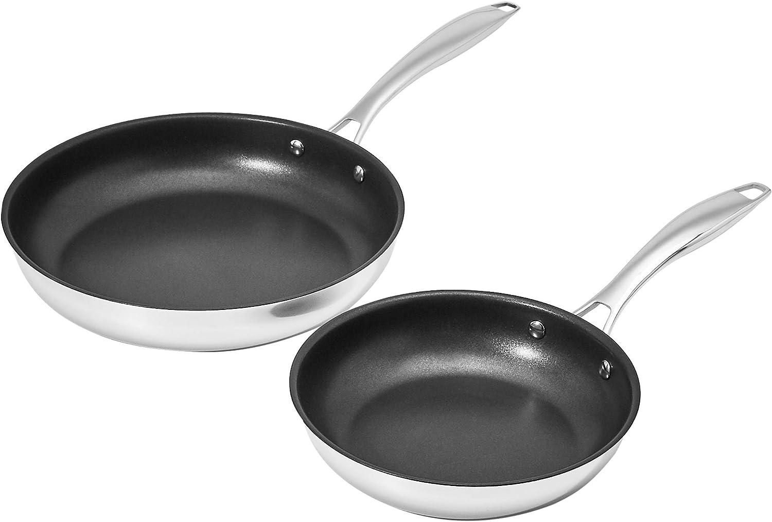 Amazon Basics 2-Piece Non-Stick Stainless Steel Fry Pan Set, 10-Inch and 8-Inch