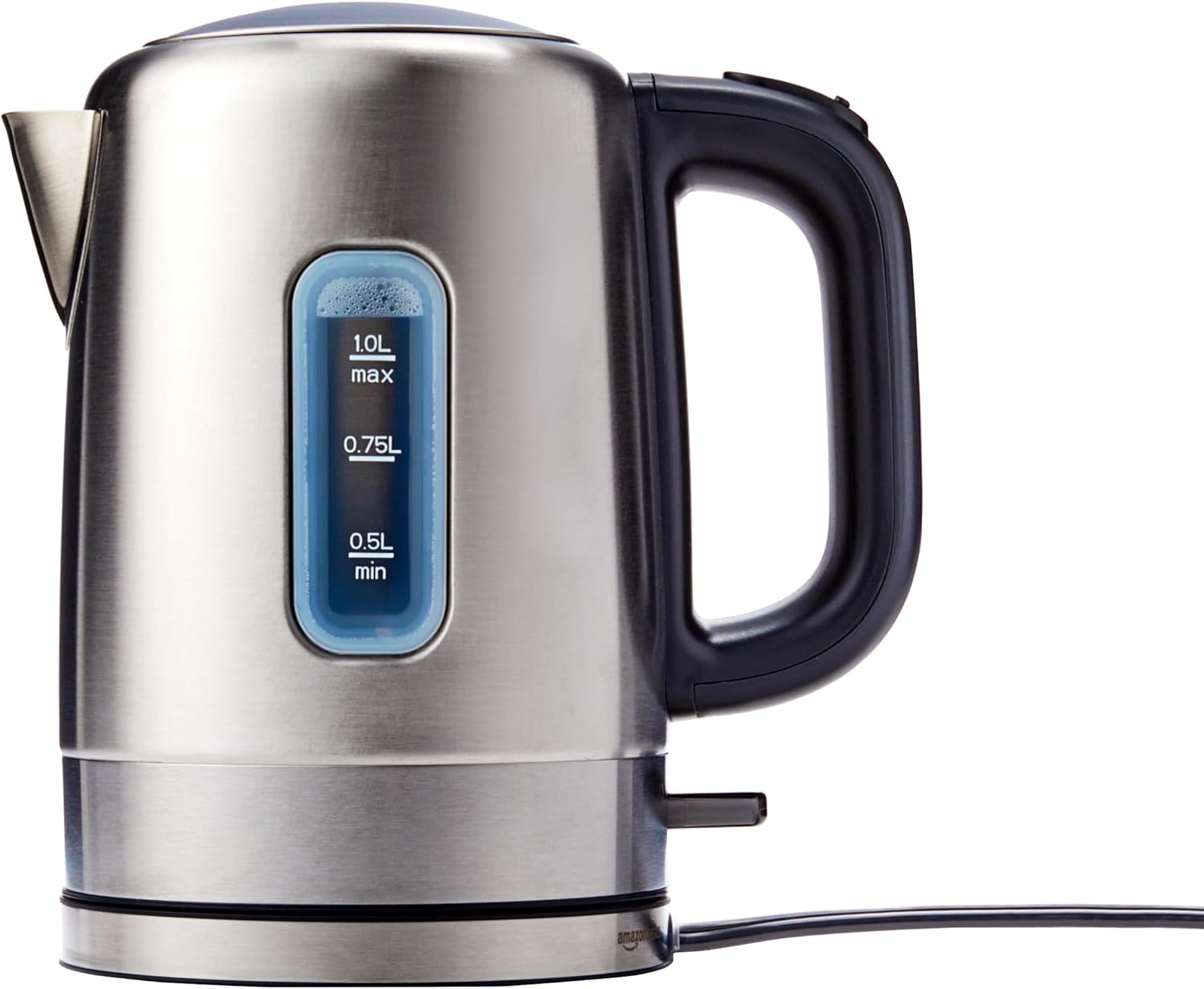 Amazon Basics Stainless Steel Portable Fast, Electric Hot Water Kettle for Tea and Coffee, Automatic Shut Off, 1 Liter, Black and Sliver