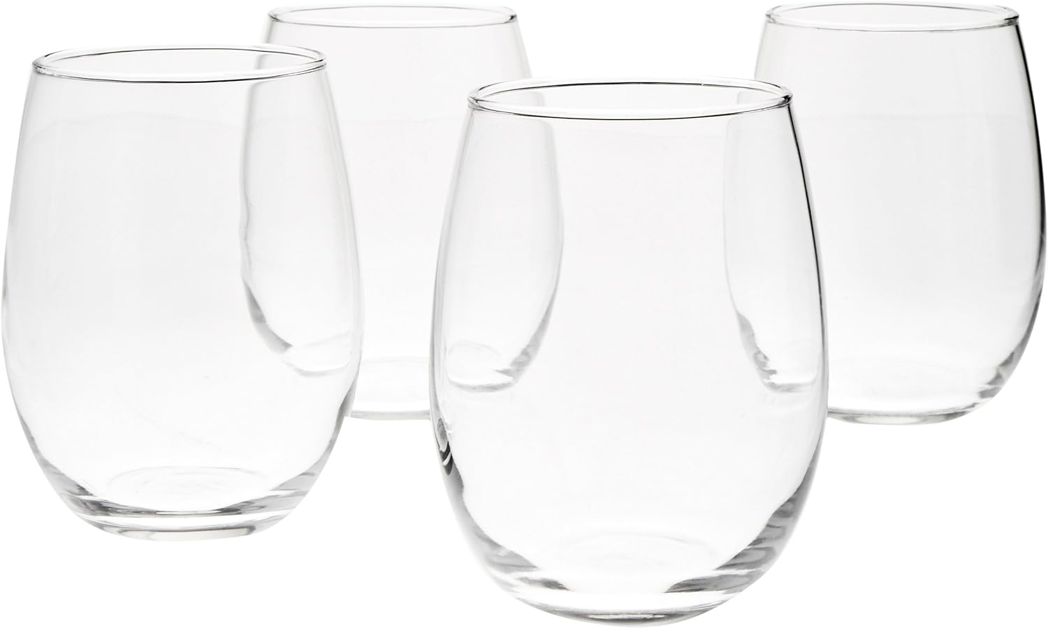 Amazon Basics Stemless Wine Glasses, 15 oz, Set of 4, Clear