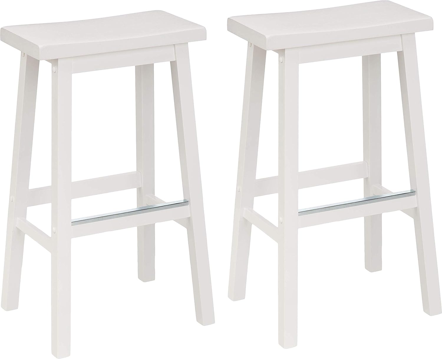 Amazon Basics Solid Wood Saddle-Seat Kitchen Counter Barstool, 29-Inch Height, White - Set of 2