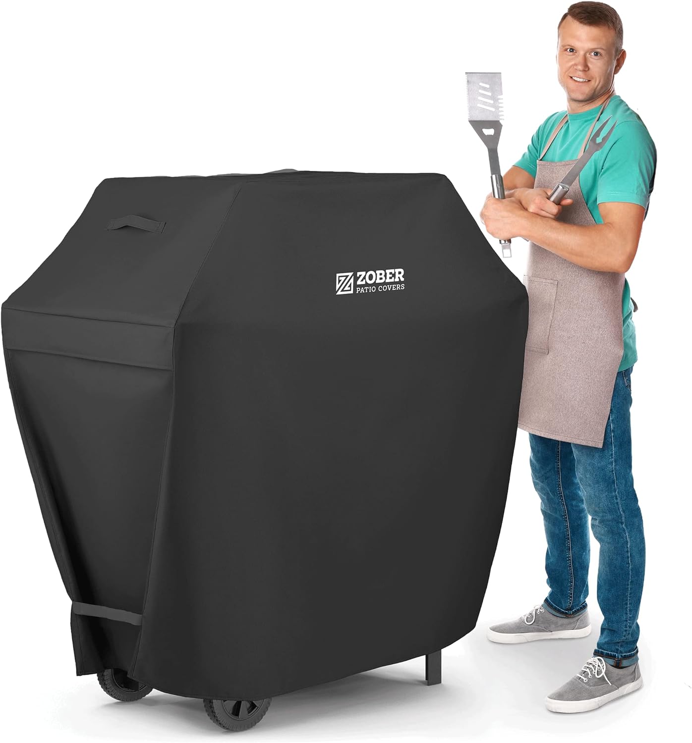 Zober BBQ Grill Cover - 64 Inch Waterproof Double Layered Fits Weber Gas Grill Cover Charbroil Grill & Smoker - Gas Grill Covers w/Air Vents, Dual Handles - 600D Oxford Fabric, Black