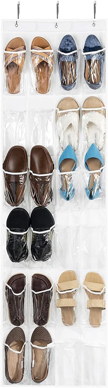 ZOBER Over the Door Shoe Organizer, 24 Pockets - Hanging Shoe Rack W/Mesh Pockets to Store Shoes, Towels, Snacks, Toys - Closet, Pantry Storage