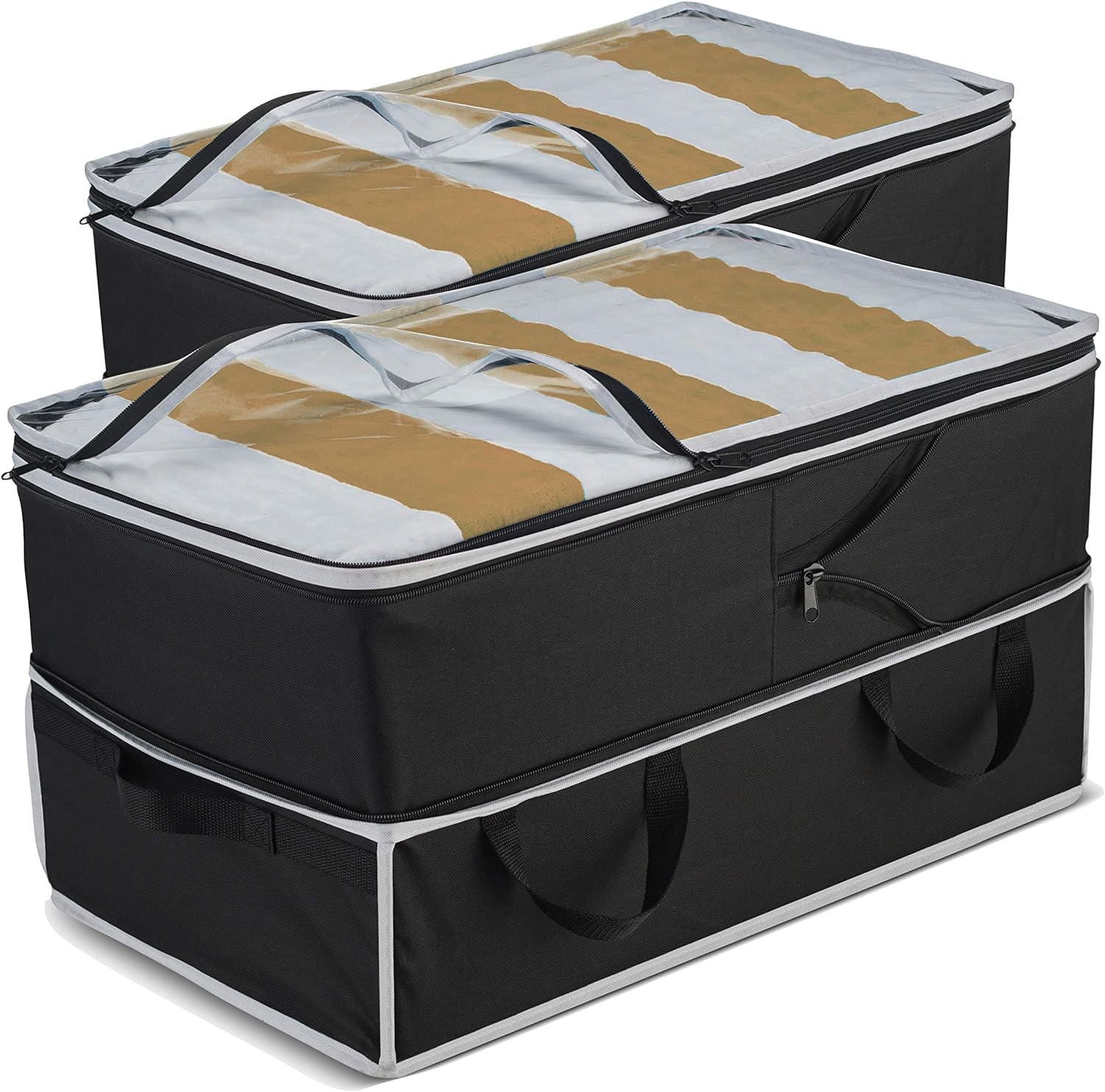 Expandable Clothes Storage Bags [70L Capacity] 2 Pk - 2 Adjustable Sizes for Compact Under Bed Storage or Expands to Large Clothing Storage Bag, Reinforced Carry Handles- for Comforter Blanket Bedding