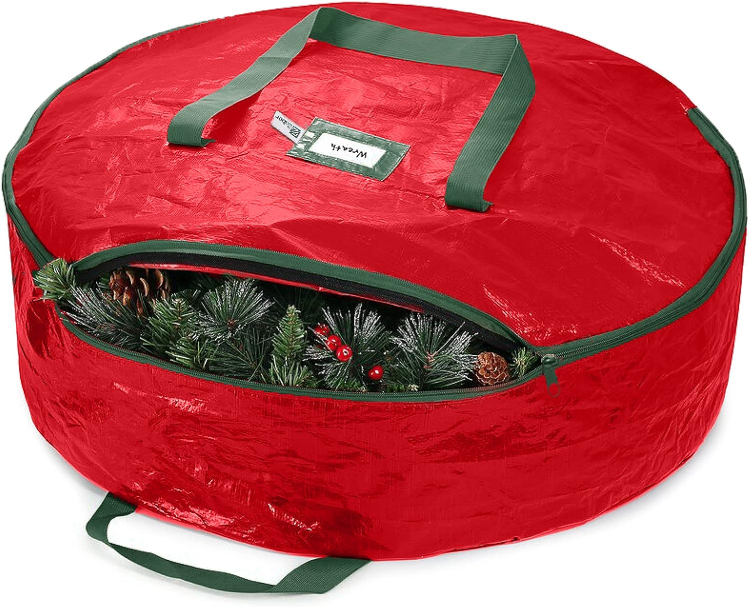 ZOBER Christmas Wreath Storage Container - 30 Inch Wreath Bag for Artificial Wreaths - Dual Zippered Wreath Storage W/Strong, Durable Handles - Red