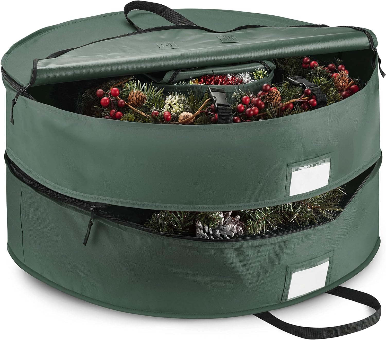 ZOBER Christmas Wreath Storage Container - 36 Inch Wreath Box, Garland Storage - 2 Zippers, Durable Handles - Holiday and Seasonal Wreath Storage Boxes - 2 Pack (Green)