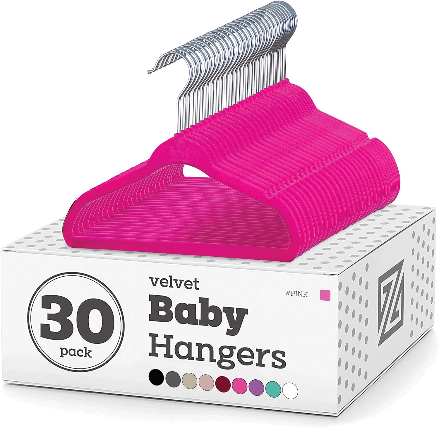 Zober Velvet Baby Hangers for Closet - Pack of 30 Non Slip Toddler Hangers for Shirts, Pants & Dresses w/ Swivel Hook - Durable Infant Hangers w/ Notches - Small Kids Hangers - Pink