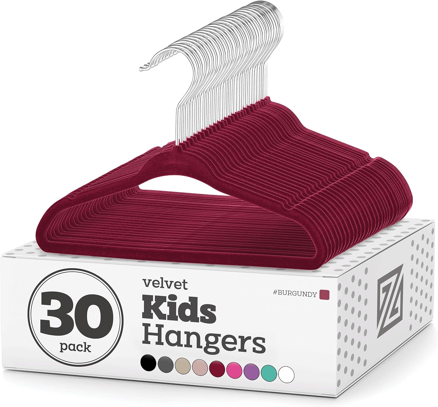 Zober Velvet Kids Hangers for Closet - Pack of 30 Non Slip Childrens Hangers for Shirts, Pants & Dresses w/Swivel Hook - Durable Kids Clothes Hanger w/Notches - Small Hangers - Burgundy