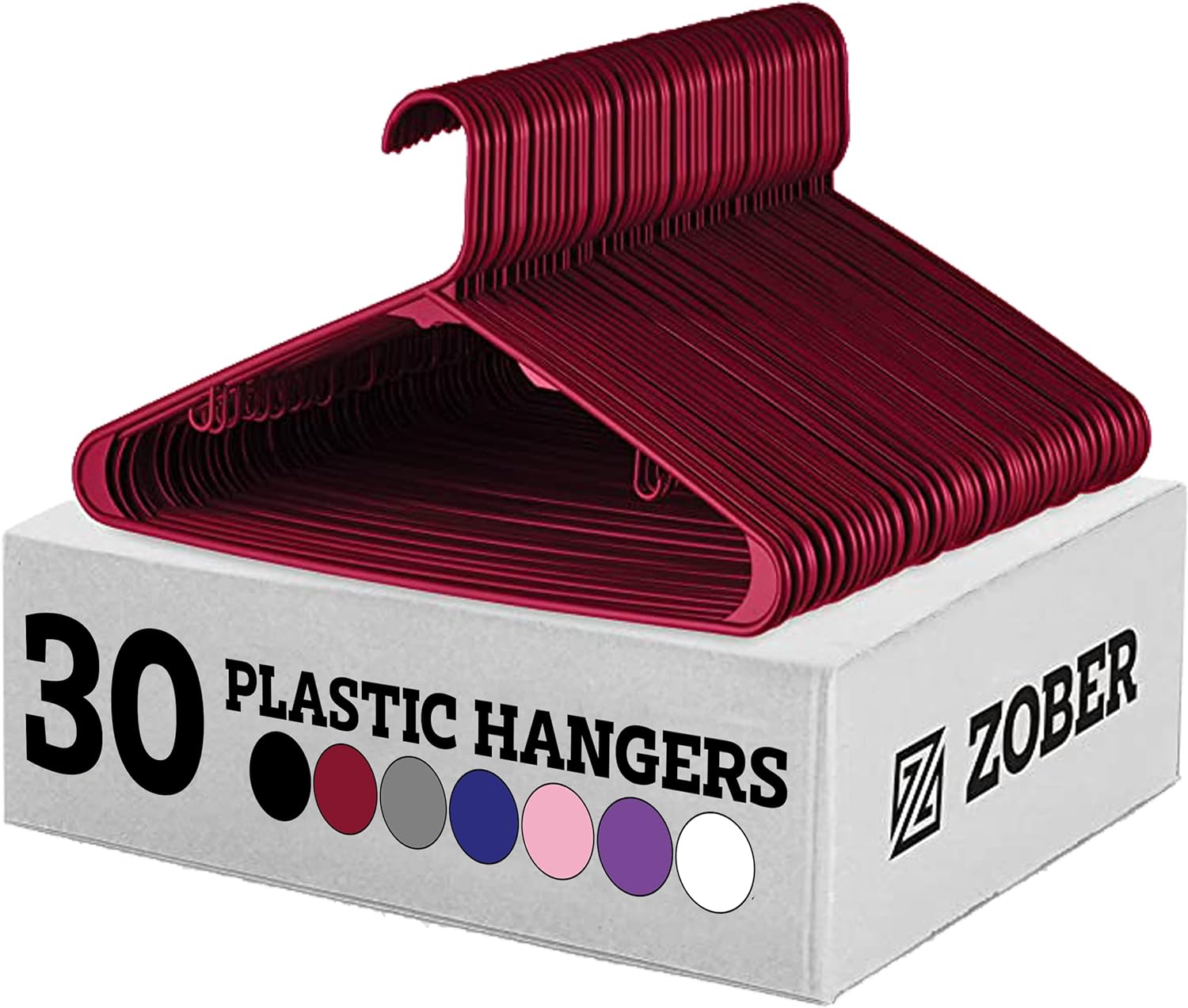 Zober Plastic Hangers 30 Pack - Burgundy Plastic Hangers - Space Saving Clothes Hangers for Shirts, Pants & for Everyday Use - Clothing Hangers with Hooks