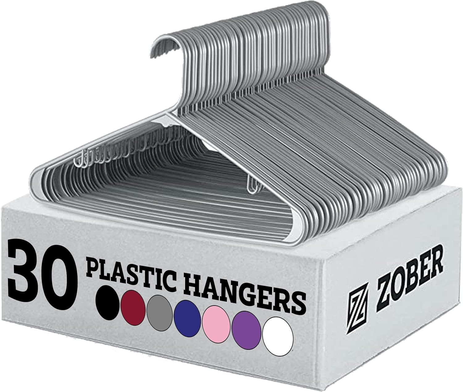 Zober Plastic Hangers 30 Pack - Gray Plastic Hangers - Space Saving Clothes Hangers for Shirts, Pants & for Everyday Use - Clothing Hangers with Hooks