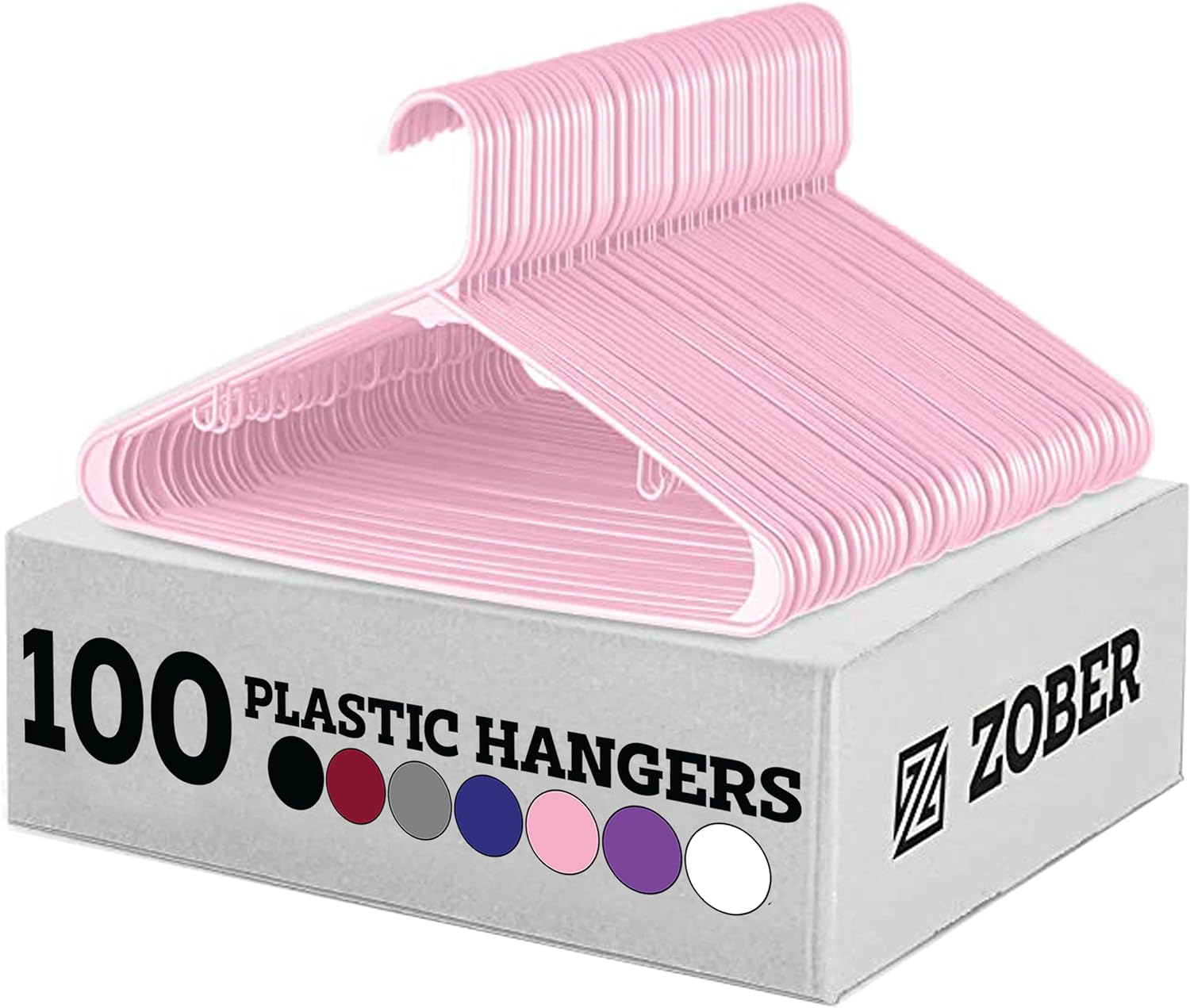 Zober Plastic Hangers 100 Pack - Pink Plastic Hangers - Space Saving Clothes Hangers for Shirts, Pants & for Everyday Use - Clothing Hangers with Hooks