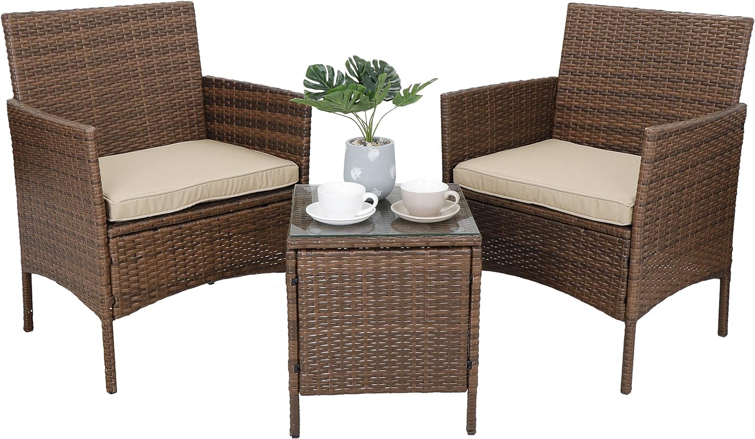 ZENY 3 Pieces Outdoor Patio Furniture Sets PE Rattan Wicker Chair with Table,Porch Garden Backyard Poolside Balcony Furniture Sets Indoor Outdoor Use