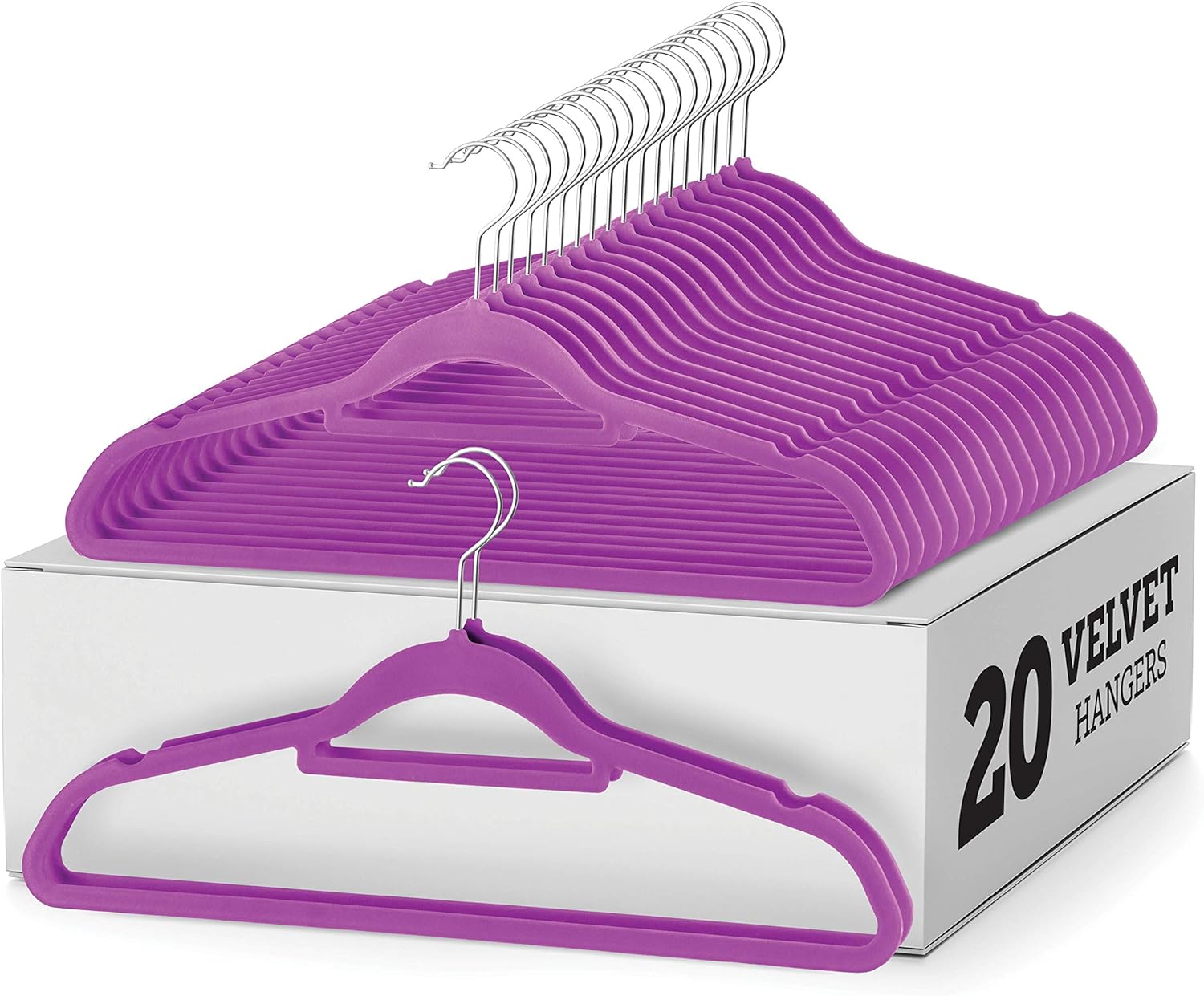 Zober Velvet Hangers 20 Pack - Clothes Hanger W/Tie Bar - Non-Slip, Swivel Hook, Slim Felt Hangers - Suits, Clothes, Pants, Coat Hanger - Purple