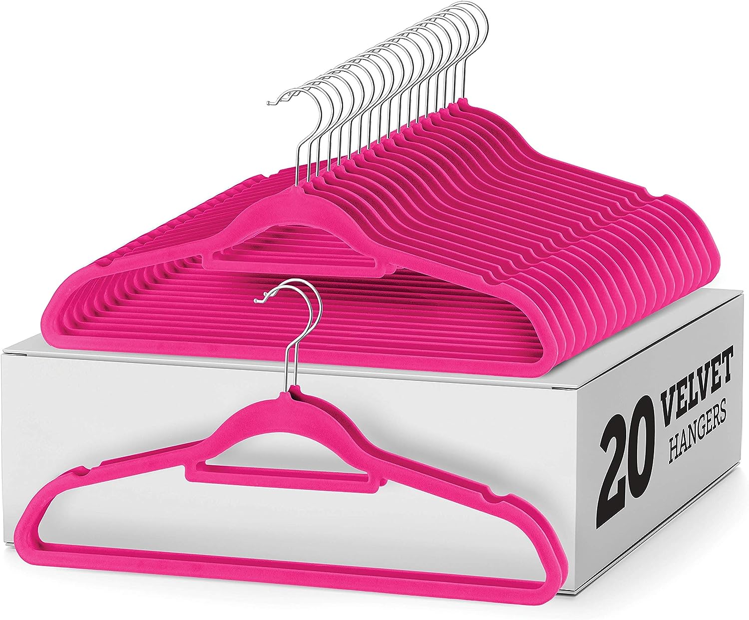 Zober Velvet Hangers 20 Pack - Clothes Hanger W/Tie Bar - Non-Slip, Swivel Hook, Slim Felt Hangers - Suits, Clothes, Pants, Coat Hanger - Pink