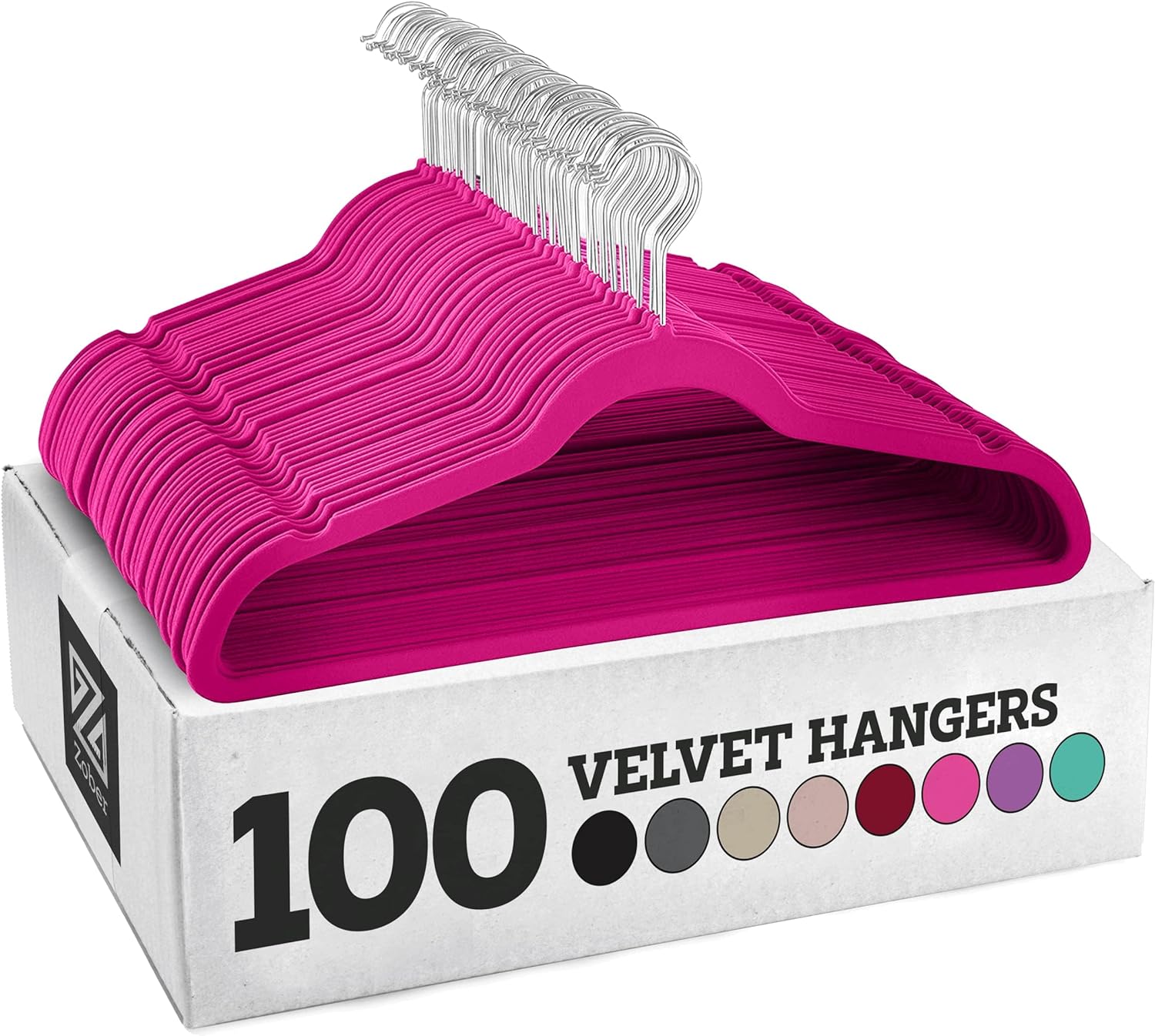 Zober Velvet Hangers 100 Pack - Heavy Duty Pink Hangers for Coats, Pants & Dress Clothes - Non Slip Clothes Hanger Set - Space Saving Felt Hangers for Clothing