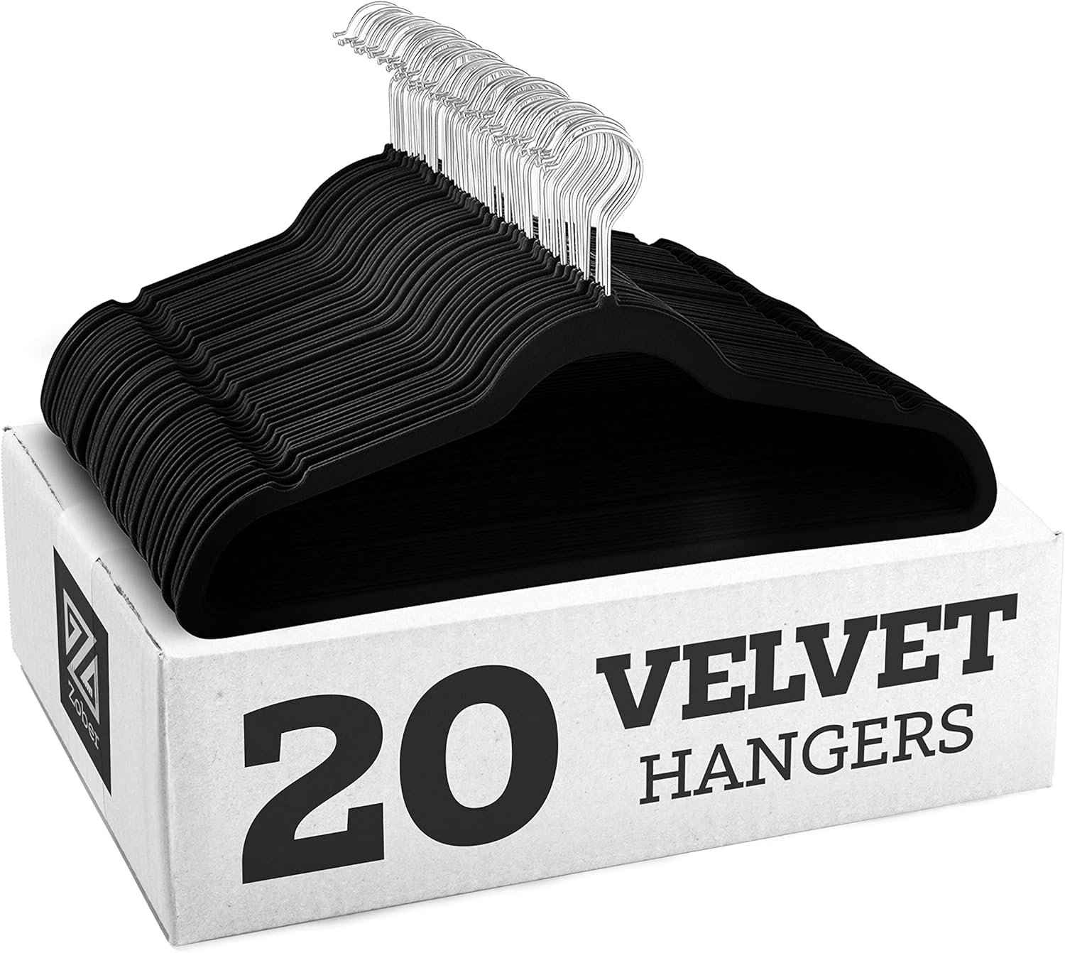 Zober Velvet Hangers 20 Pack - Black Hangers for Coats, Pants & Dress Clothes - Non Slip Clothes Hanger Set w/ 360 Degree Swivel, Holds up to 10 lbs - Strong Felt Hangers for Clothing