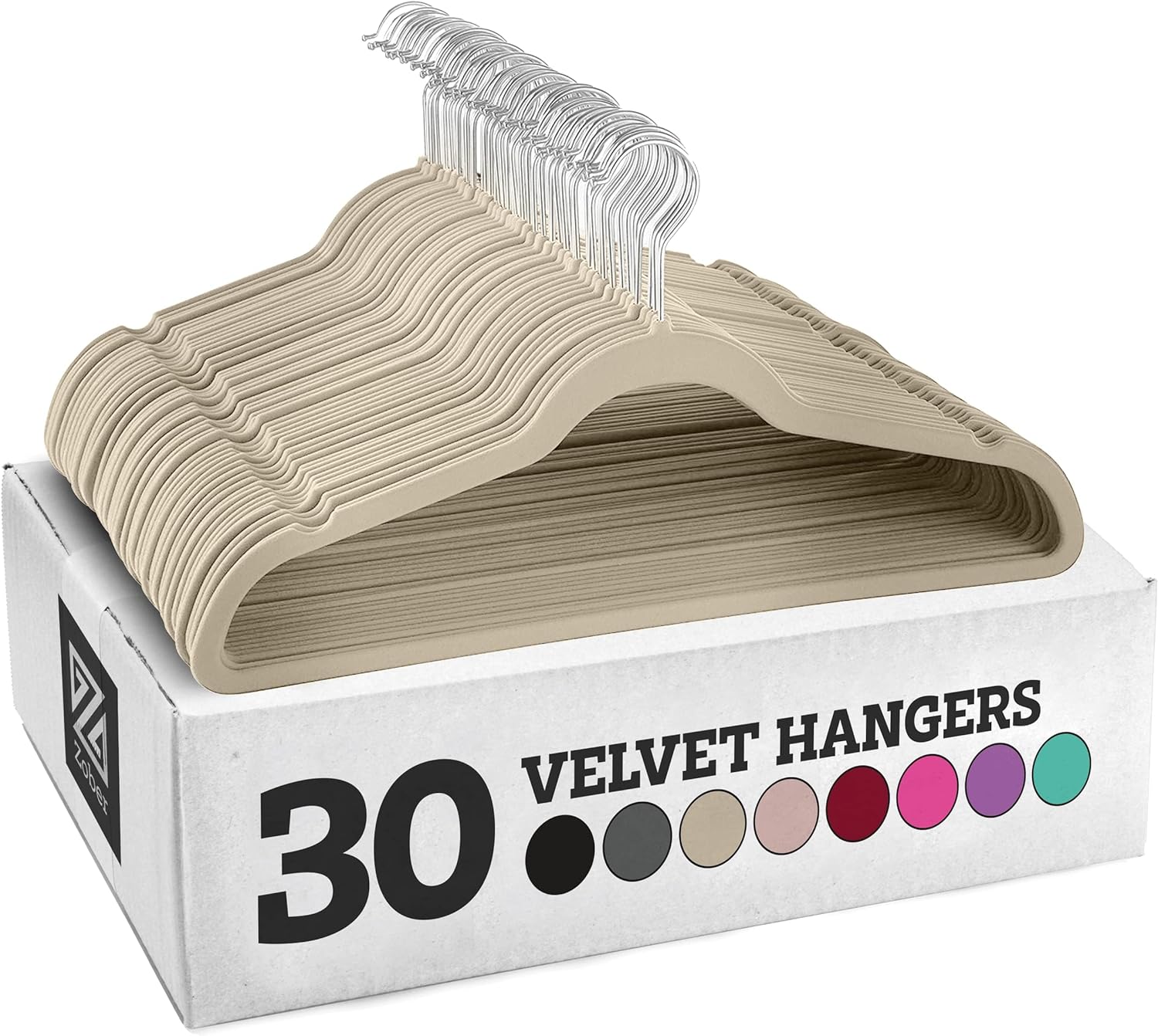 Zober Velvet Hangers 30 Pack - Heavy Duty Ivory Hangers for Coats, Pants & Dress Clothes - Non Slip Clothes Hanger Set - Space Saving Felt Hangers for Clothing