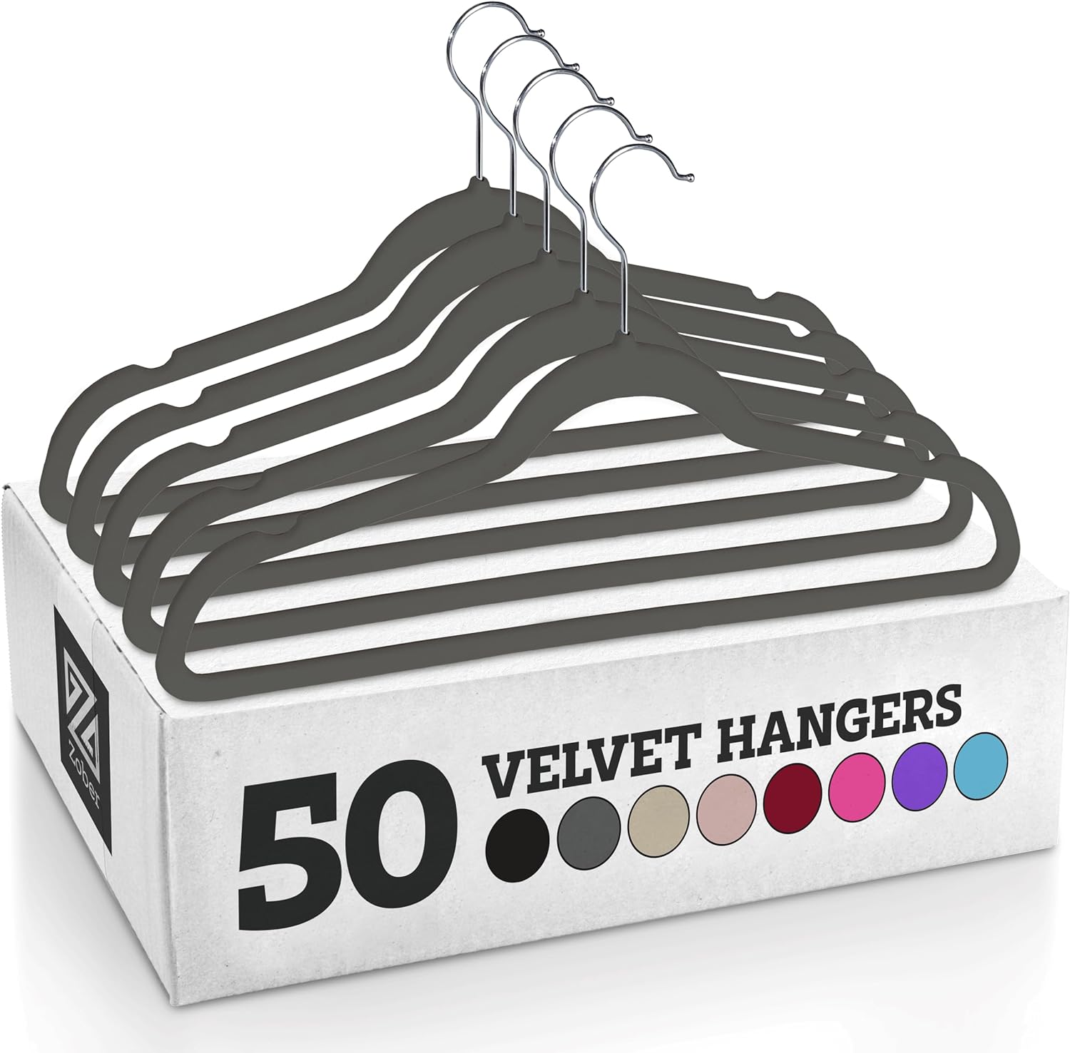 Zober Velvet Hangers 50 Pack - Heavy Duty Gray Hangers for Coats, Pants & Dress Clothes - Non Slip Clothes Hanger Set - Space Saving Felt Hangers for Clothing