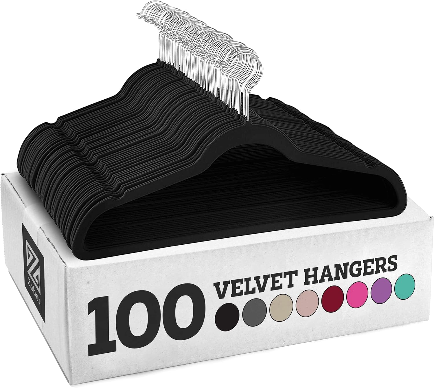 Zober Velvet Hangers 100 Pack - Heavy Duty Black Hangers for Coats, Pants & Dress Clothes - Non Slip Clothes Hanger Set - Space Saving Felt Hangers for Clothing