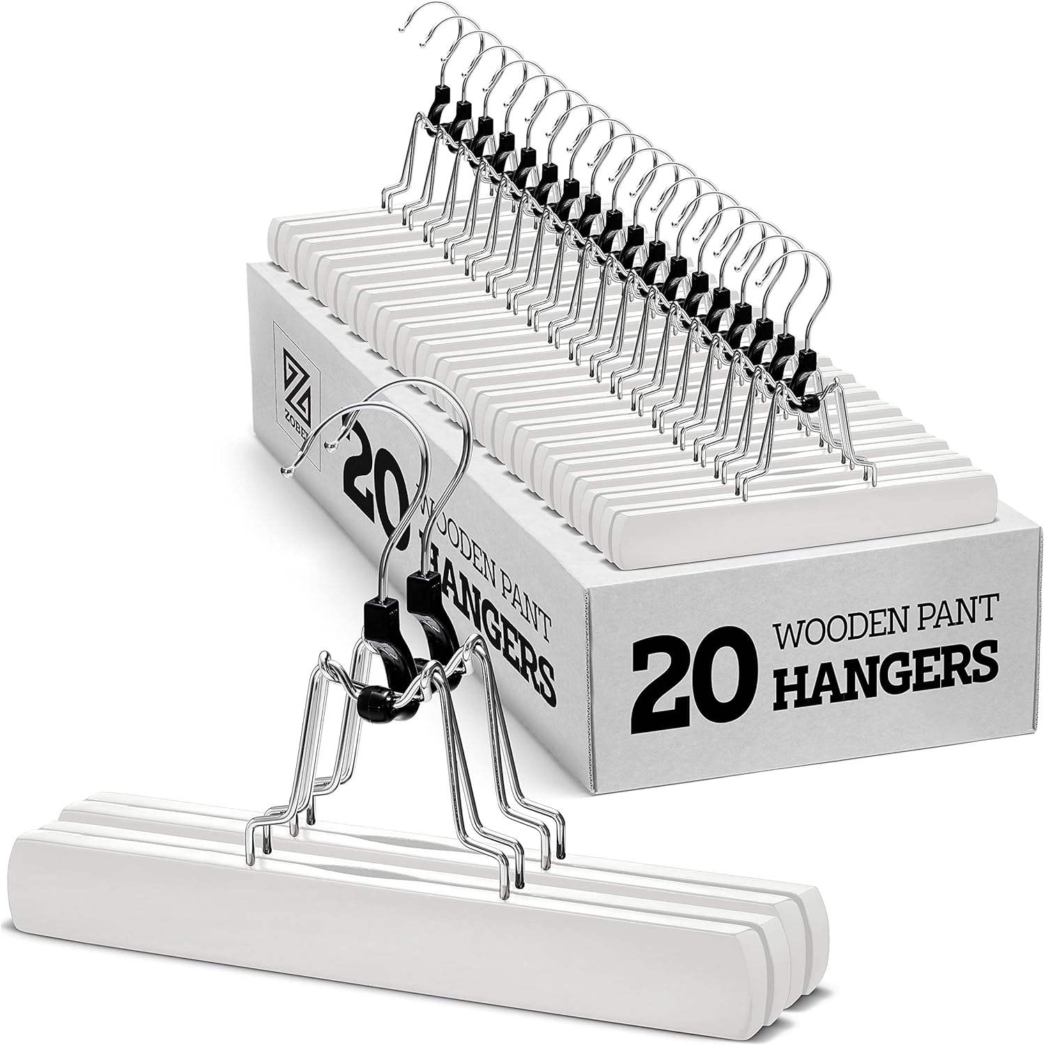 High-Grade Wooden Pants Hangers with Clips 20 Pack Non Slip Skirt Hangers, Smooth Finish Solid Wood Jeans/Slack Hanger with 360 Swivel Hook - Pants Clip Hangers for Skirts, Slacks - Clamp Hangers