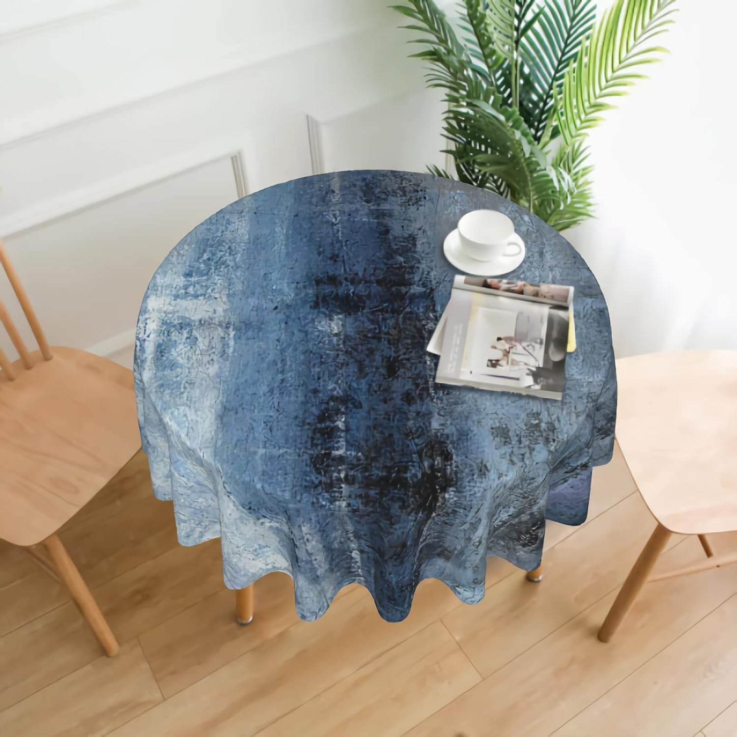 ABSOP Abstract Art Painting Table Cloth Round Tablecloth 60 Inch Blue Grey Table Cover Round Dining Elegant Tablecloths for Round Tables Kitchen Dining Room Indoor Outdoor