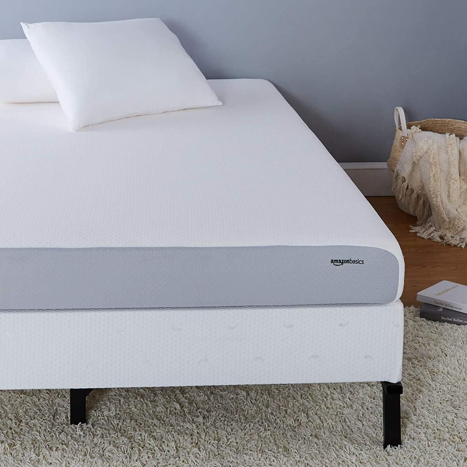 Amazon Basics Memory Foam Mattress, Soft Plush Feel, 6 Inch, Full, White/Grey